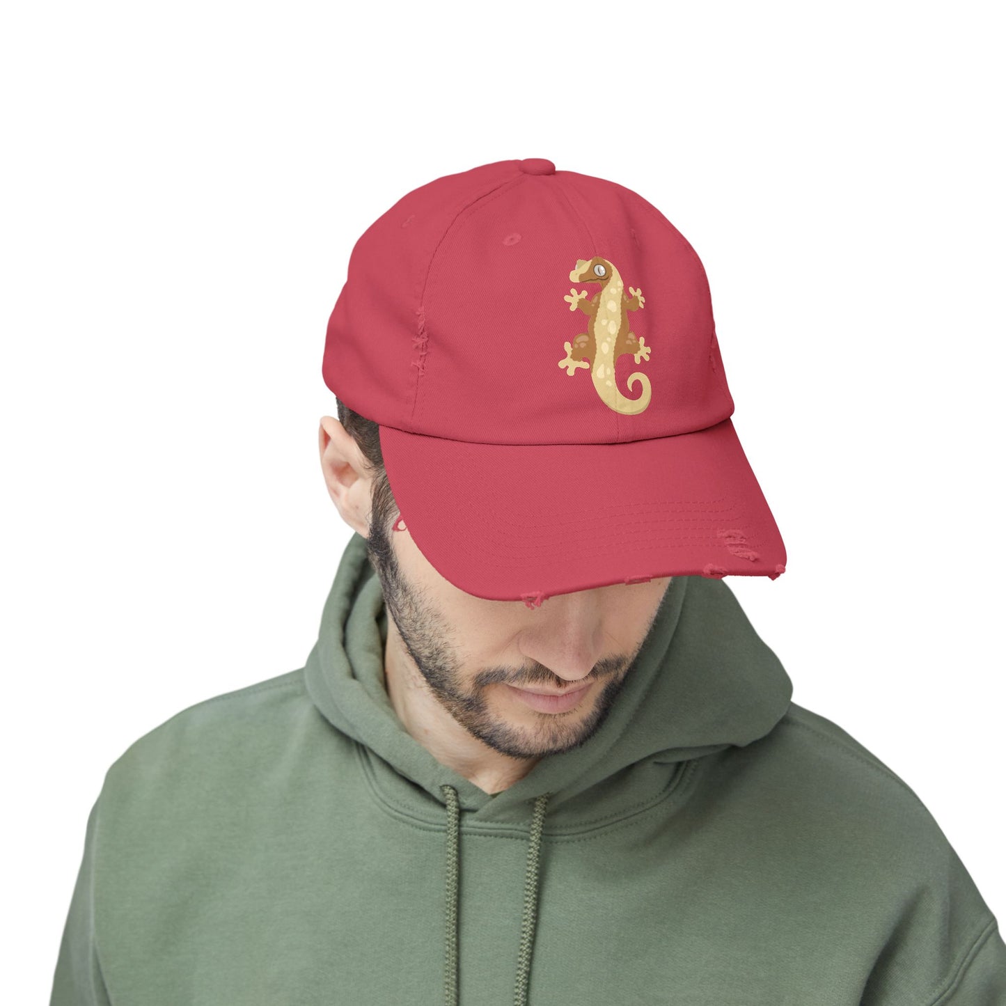 Crested Gecko Unisex Distressed Cap - Casual Streetwear Hat for Everyday Use - Great for Reptile Lovers