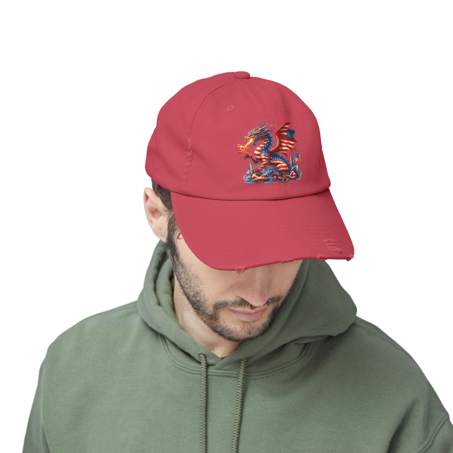 Dragon Flag Unisex Distressed Cap - Casual Streetwear Hat for Everyday Use - Great for Reptile Lovers