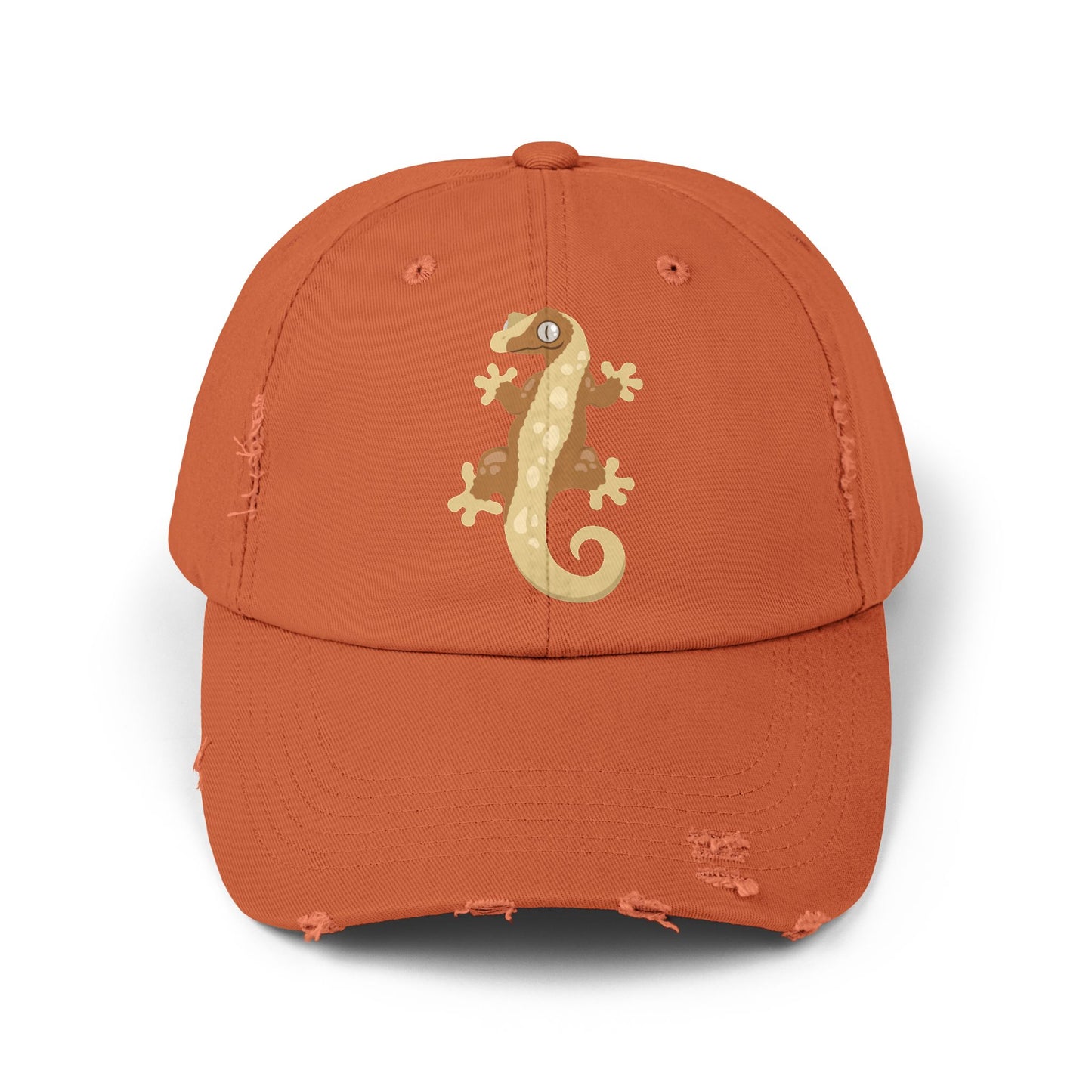 Crested Gecko Unisex Distressed Cap - Casual Streetwear Hat for Everyday Use - Great for Reptile Lovers