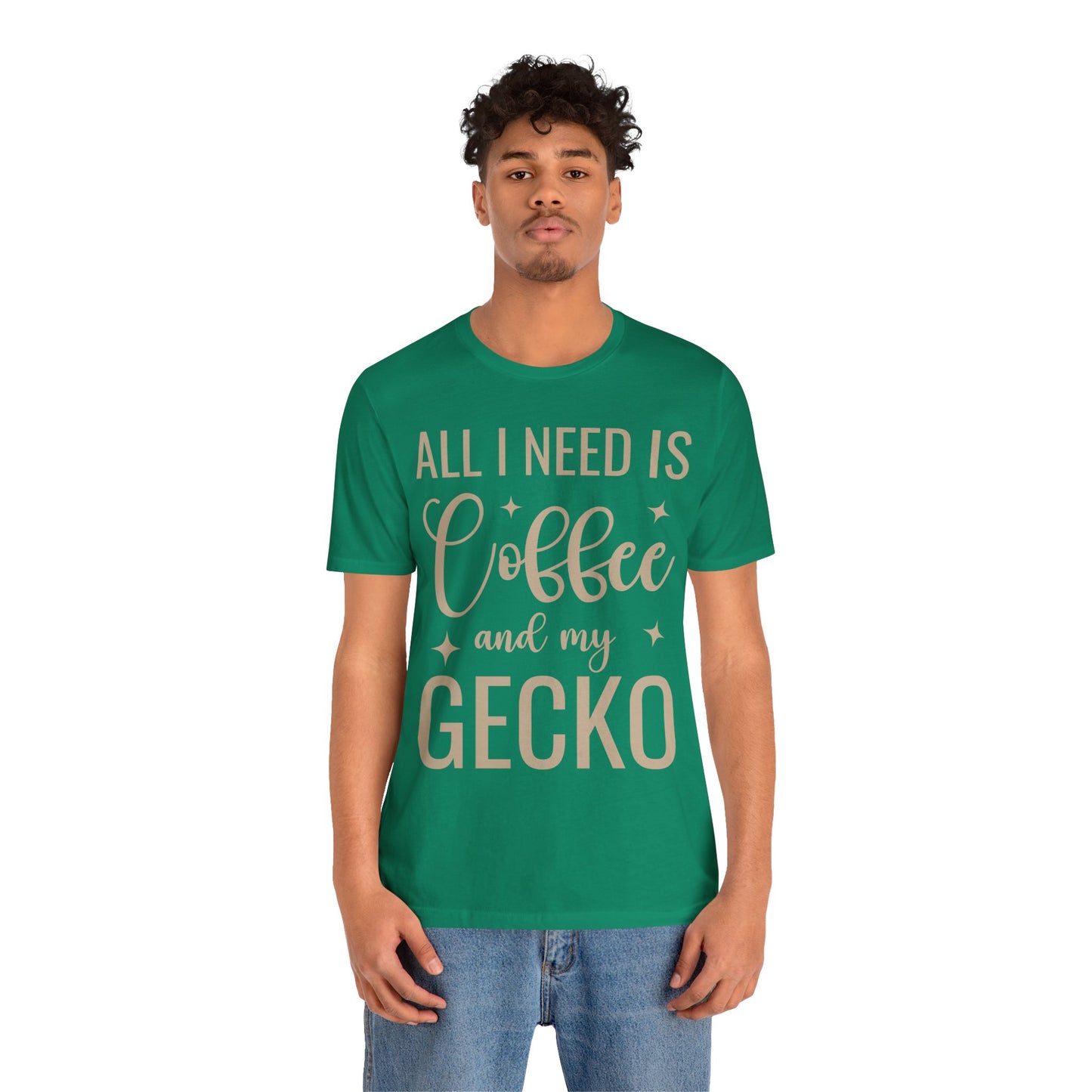 "Coffee and My Gecko" Unisex Jersey Tee - Casual Everyday Wear - Great for Reptile Lovers