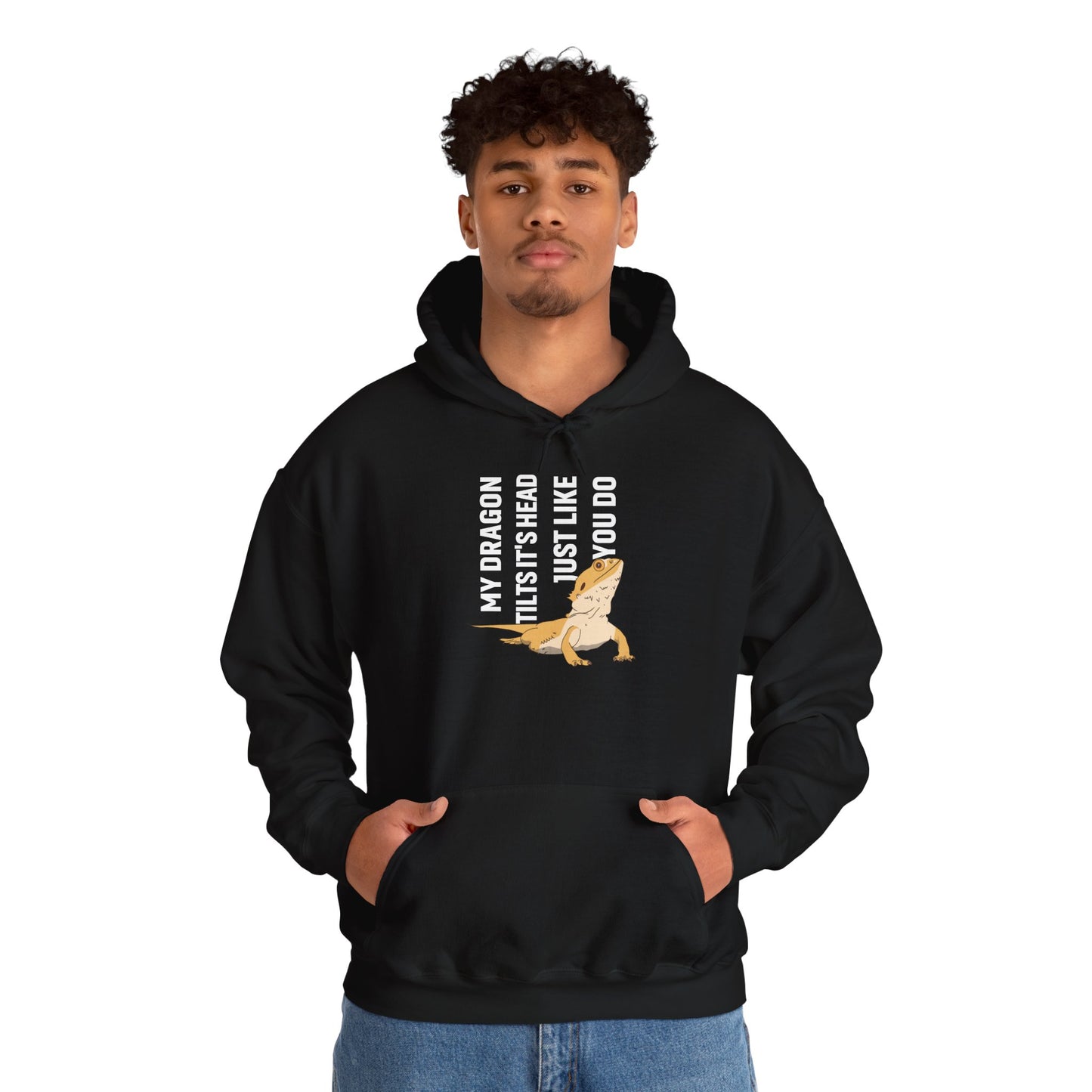 "My Dragon Tilts It's Head" Unisex Hooded Sweatshirt with Bold Print - Great for Reptile Lovers
