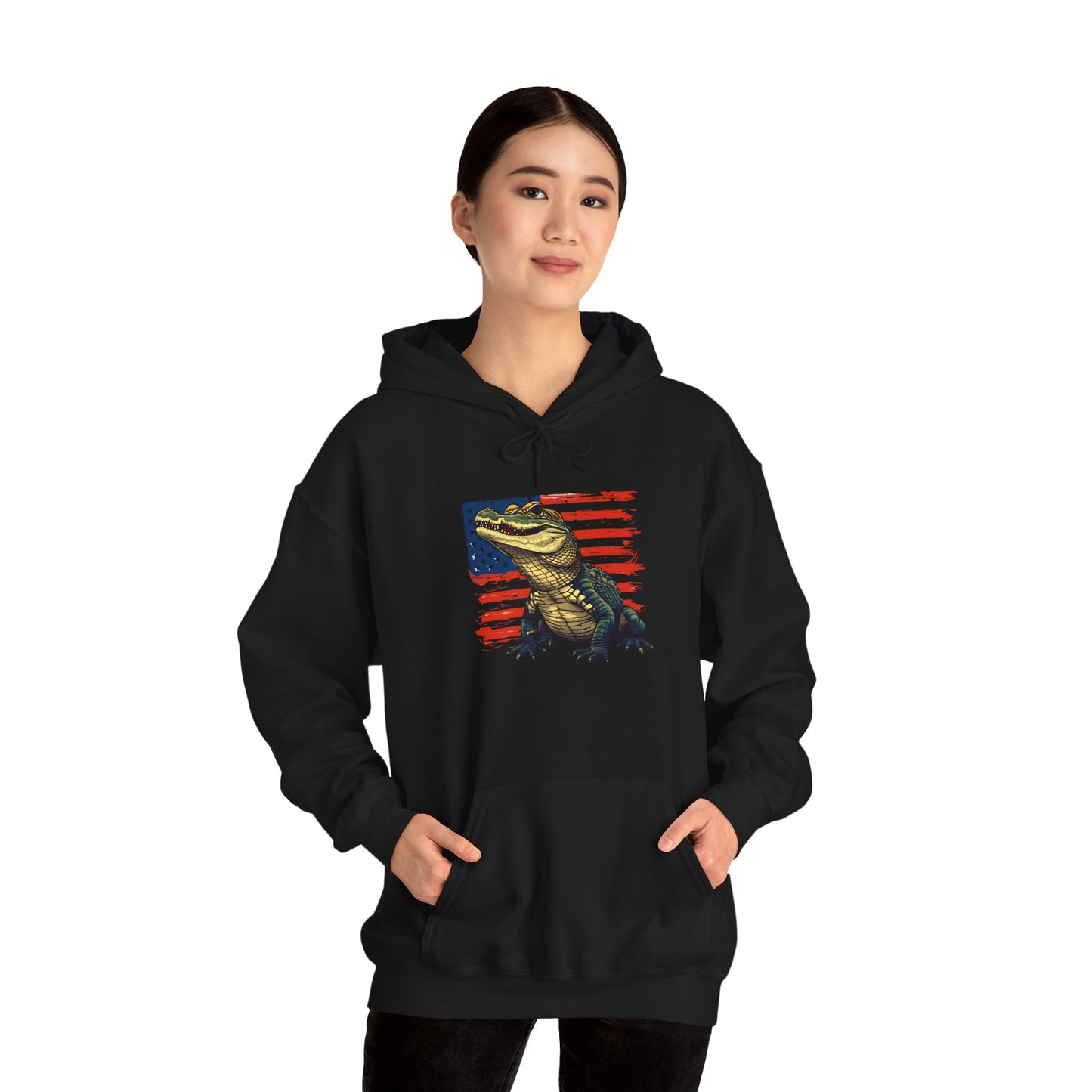 Flag Gator Cozy Unisex Hooded Sweatshirt with Bold Print - Great for Reptile Lovers
