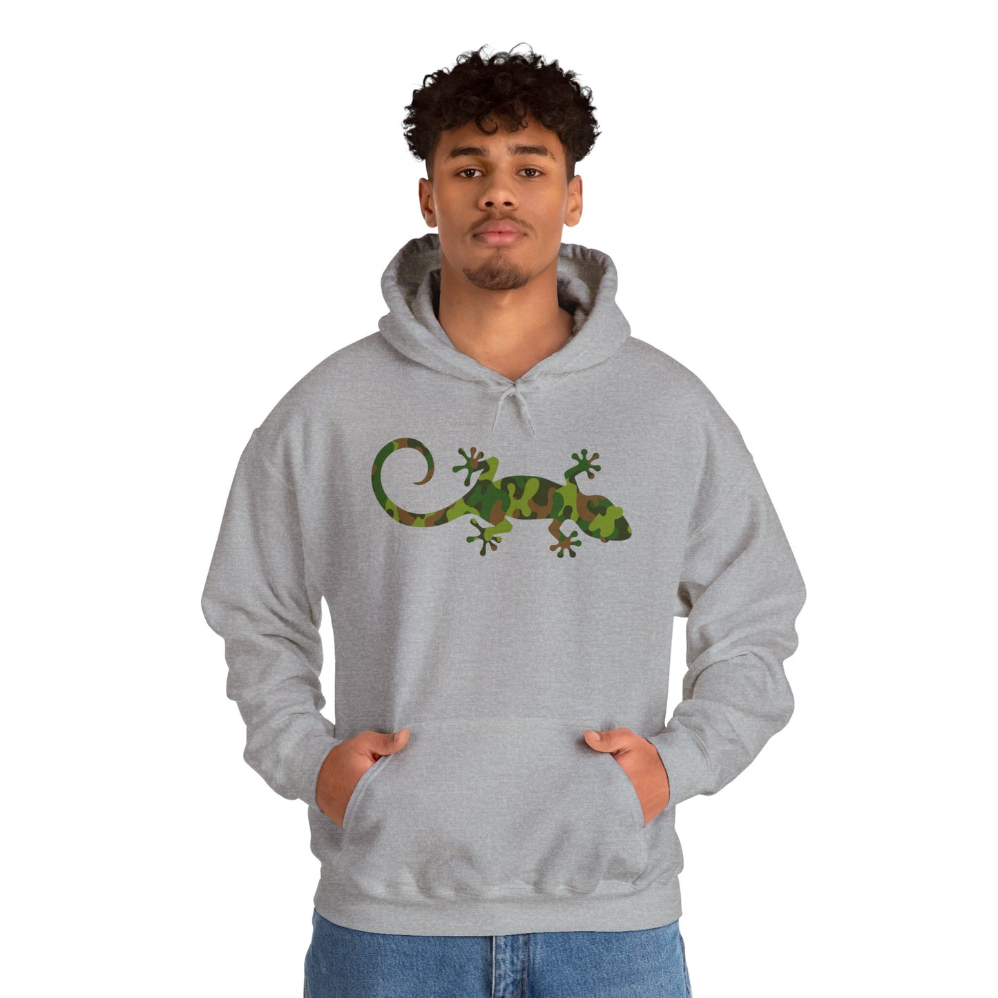 Camo Gecko Unisex Hooded Sweatshirt with Bold Print - Great for Reptile Lovers
