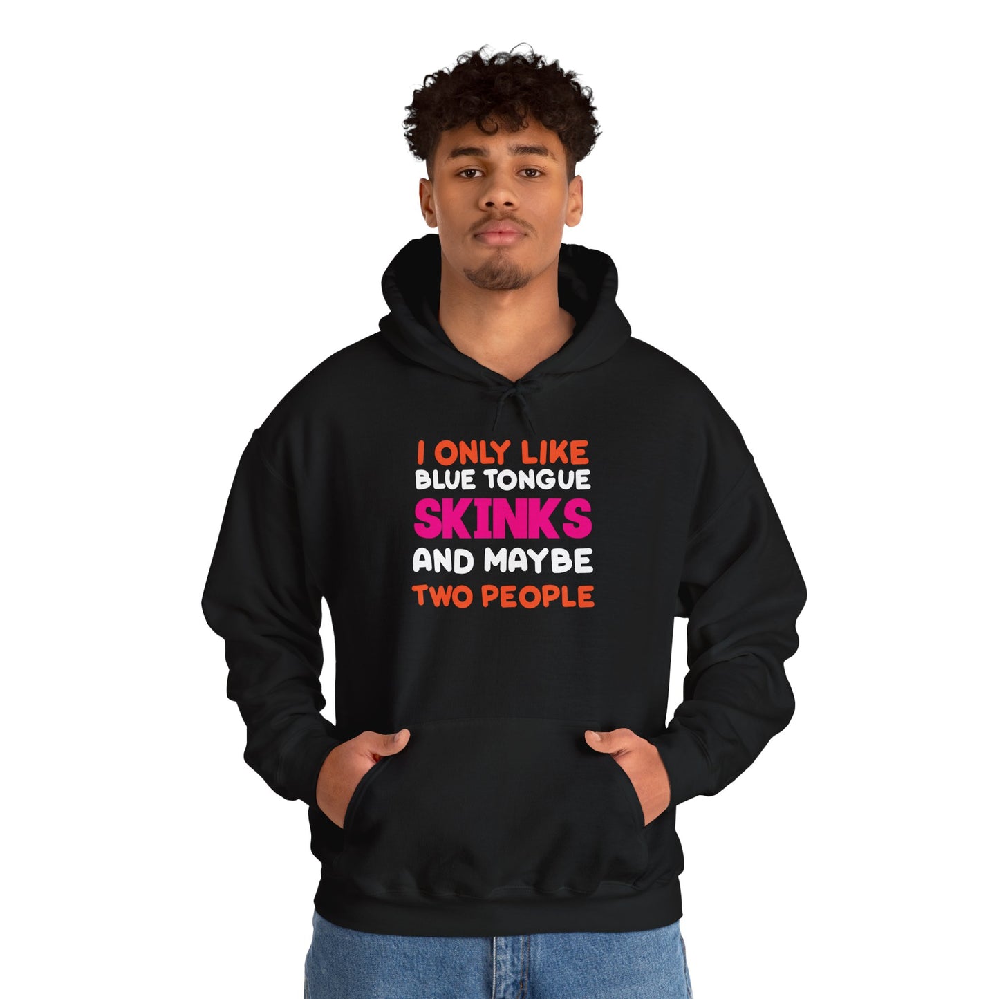 "Blue Tongue Skinks and Maybe 2 People" Unisex Hooded Sweatshirt with Bold Print - Great for Reptile Lovers
