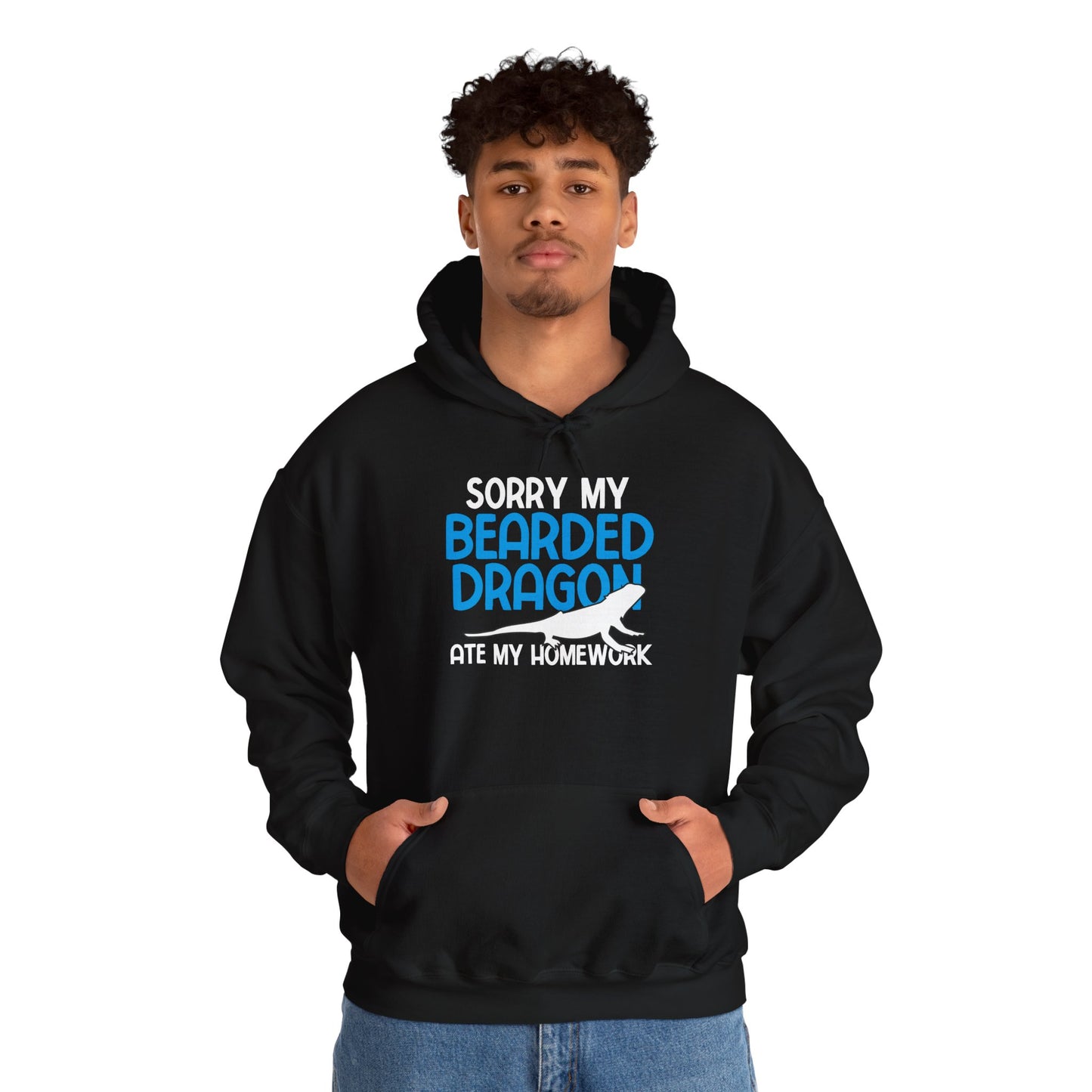 "Bearded Dragon Ate My Homework" Unisex Hooded Sweatshirt with Bold Print - Great for Reptile Lovers