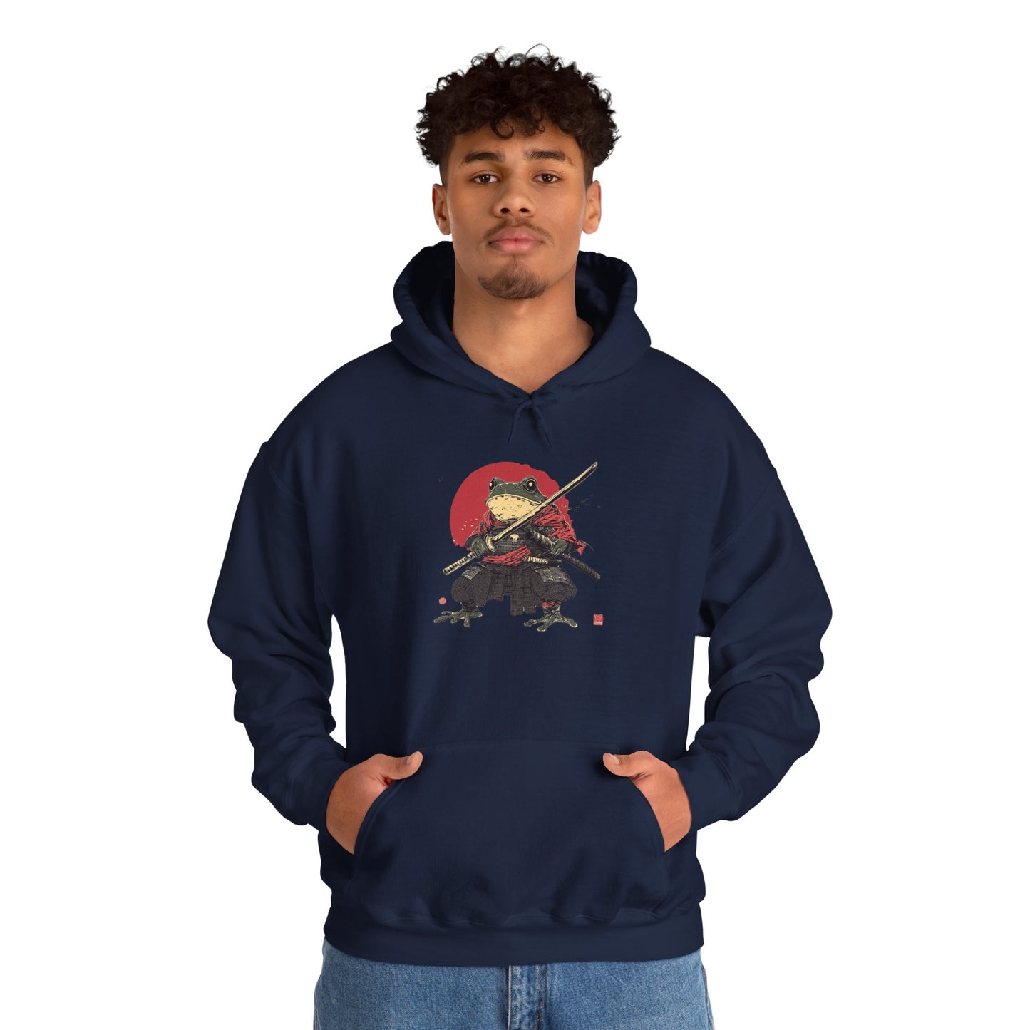 Samurai Frog Unisex Hooded Sweatshirt with Bold Print - Great for Reptile Lovers