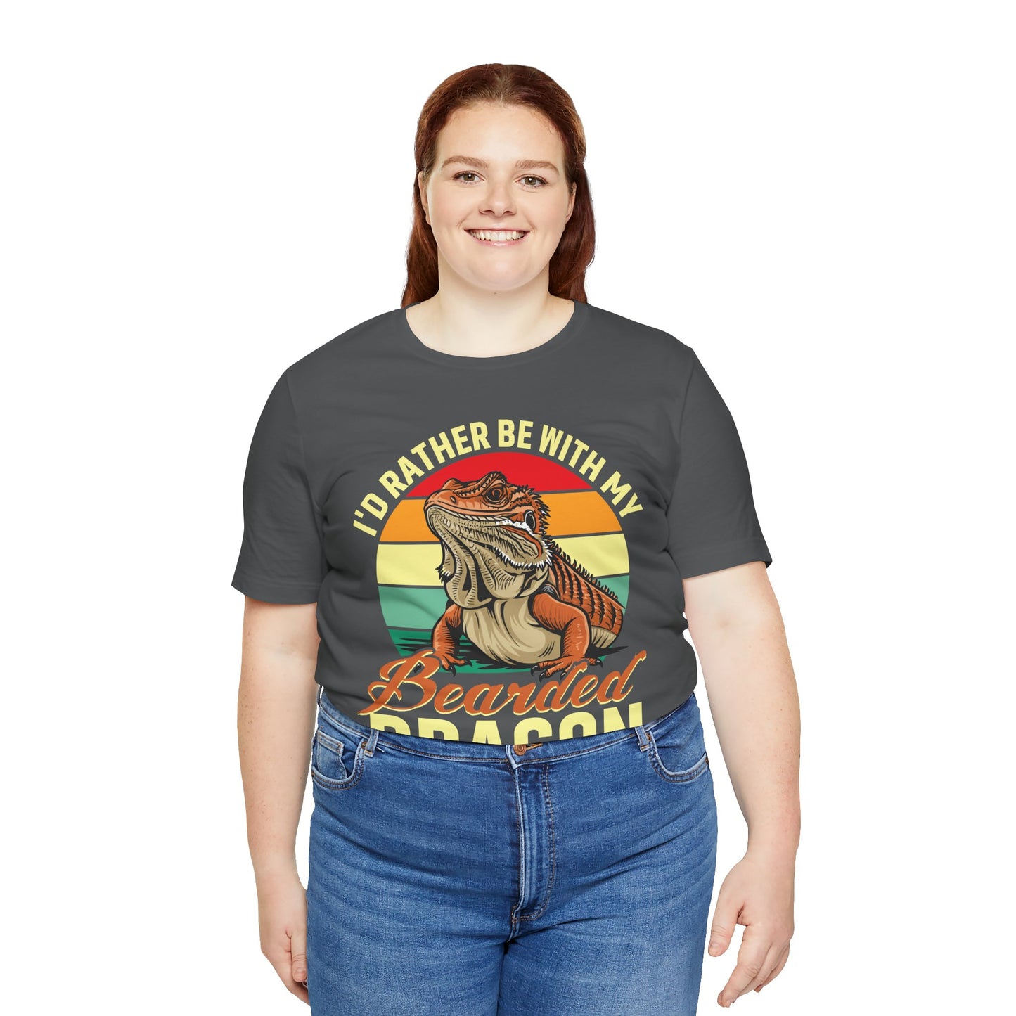 "I'd Rather Be With My Bearded Dragon" Print Unisex Jersey Tee - Casual Everyday Wear - Great for Reptile Lovers