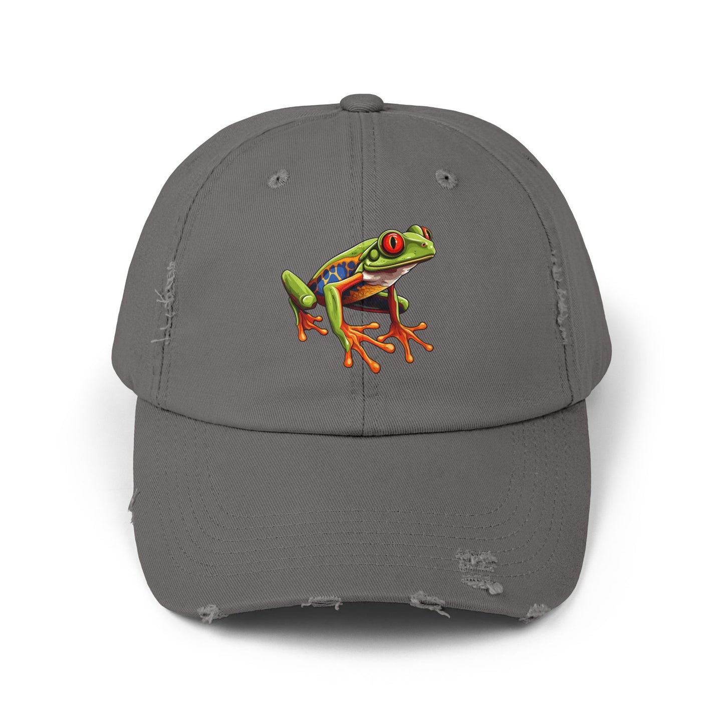 Red-Eyed Tree Frog Unisex Distressed Cap - Casual Streetwear Hat for Everyday Use - Great for Reptile Lovers