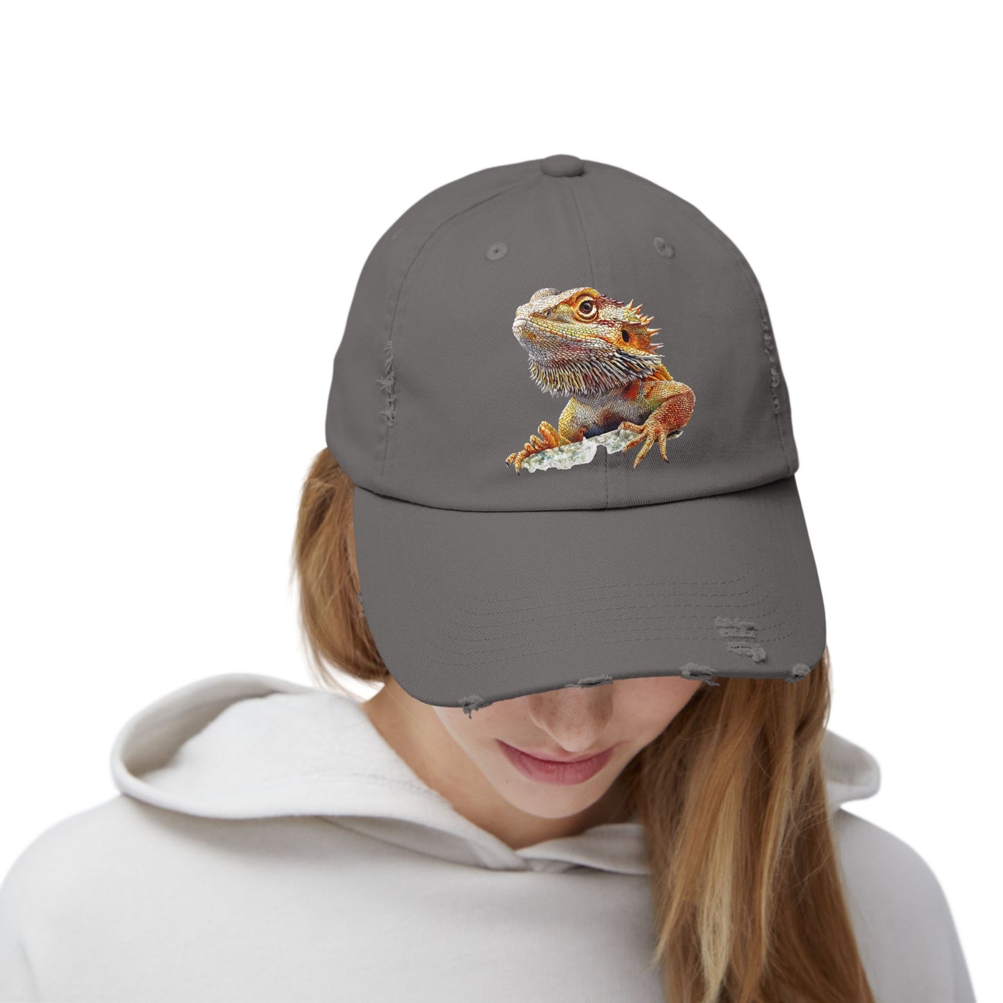 Bearded Dragon Unisex Distressed Cap - Casual Streetwear Hat for Everyday Use - Great for Reptile Lovers