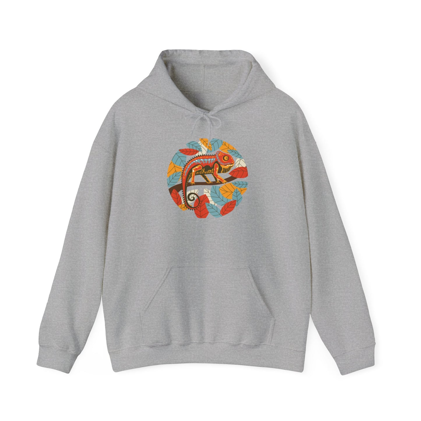 Colorful Chameleon Unisex Hooded Sweatshirt with Bold Print - Great for Reptile Lovers