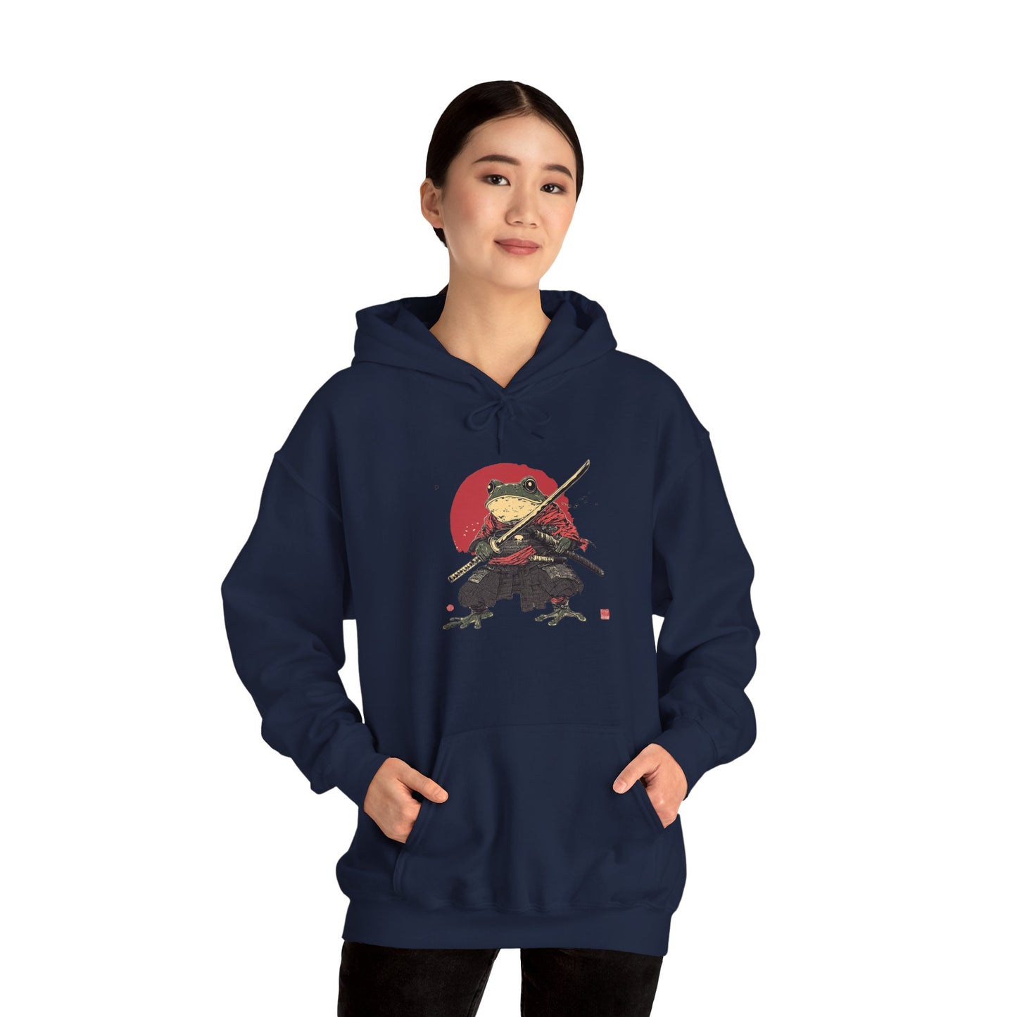 Samurai Frog Unisex Hooded Sweatshirt with Bold Print - Great for Reptile Lovers