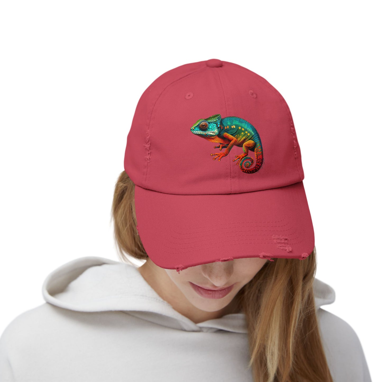 Chameleon Unisex Distressed Cap - Casual Streetwear Hat for Everyday Use - Great for Reptile Lovers