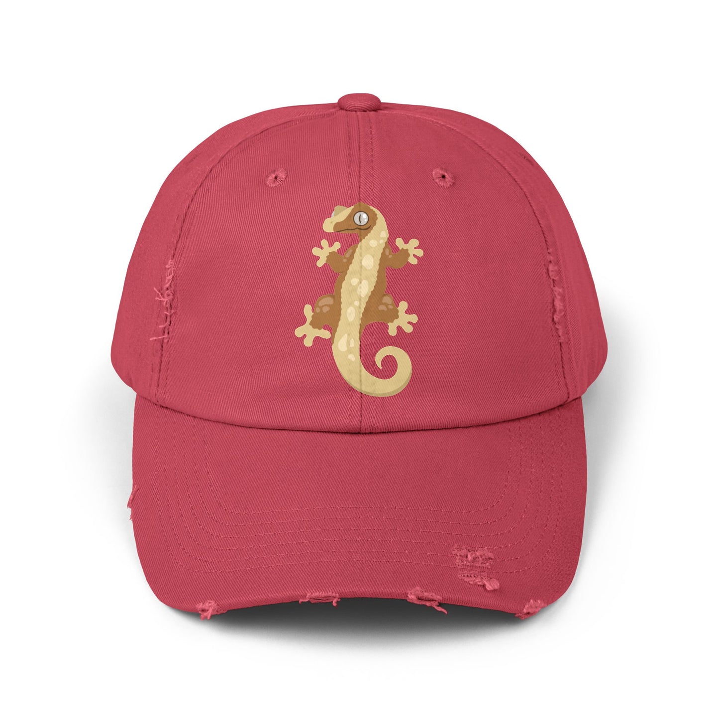 Crested Gecko Unisex Distressed Cap - Casual Streetwear Hat for Everyday Use - Great for Reptile Lovers
