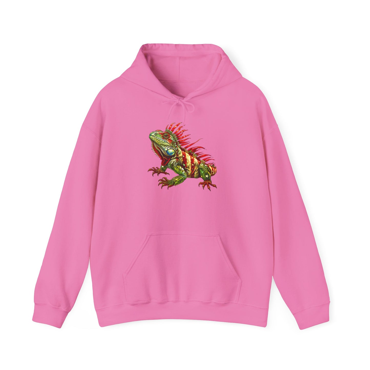 Flag Iguana Cozy Unisex Hooded Sweatshirt with Bold Print - Great for Reptile Lovers