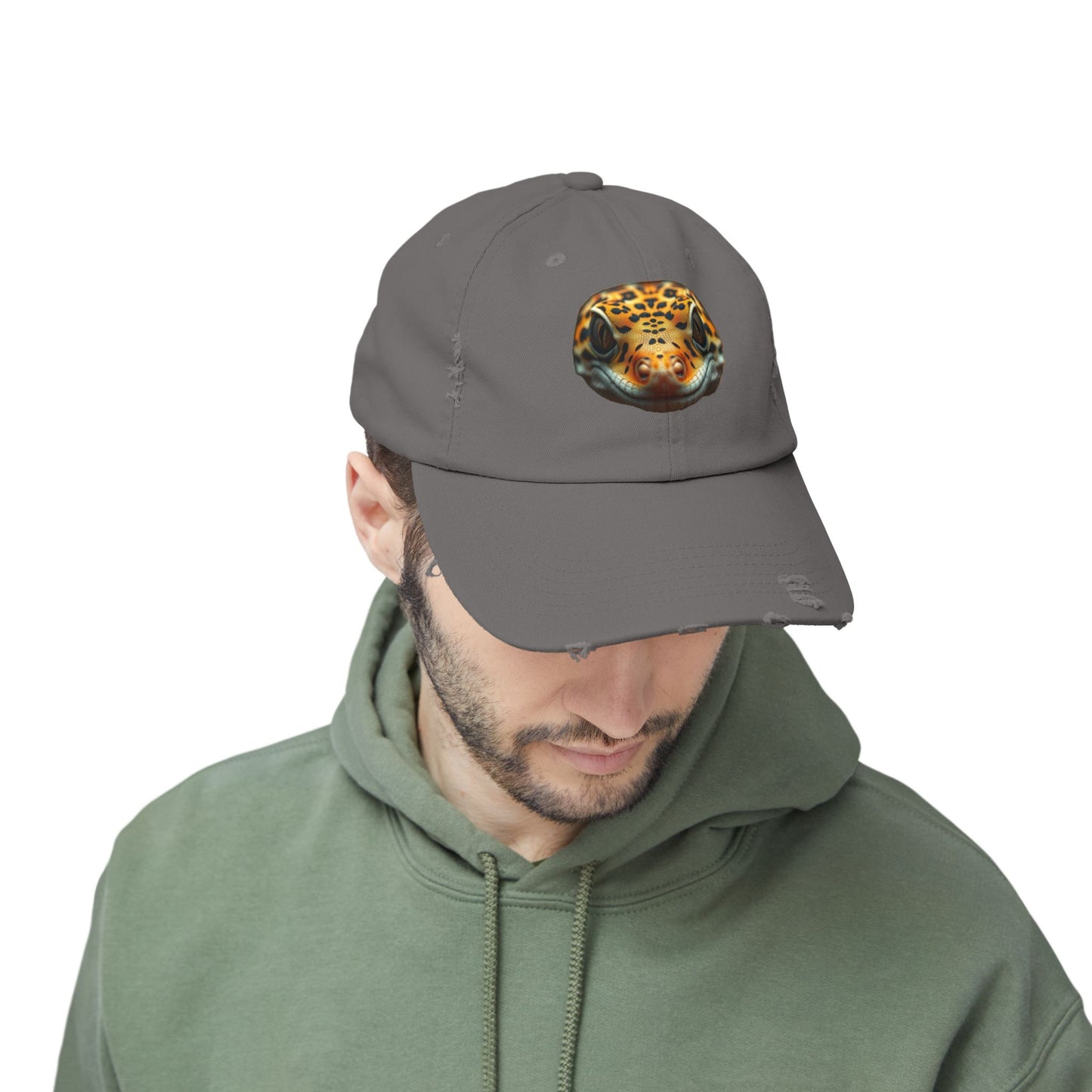 Leopard Gecko Unisex Distressed Cap - Casual Streetwear Hat for Everyday Use - Great for Reptile Lovers