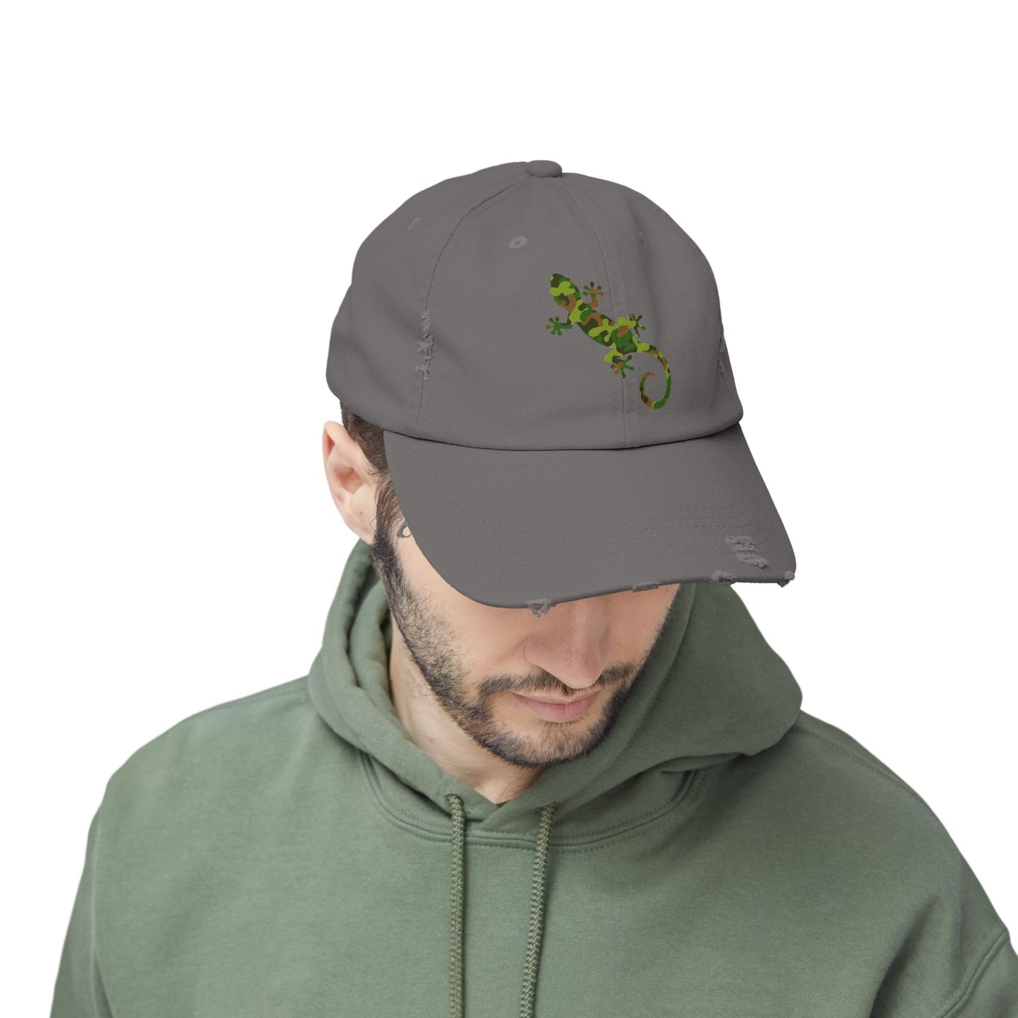 Camo Gecko Unisex Distressed Cap - Casual Streetwear Hat for Everyday Use - Great for Reptile Lovers