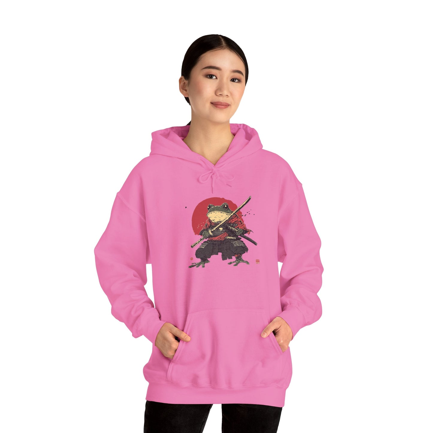 Samurai Frog Unisex Hooded Sweatshirt with Bold Print - Great for Reptile Lovers