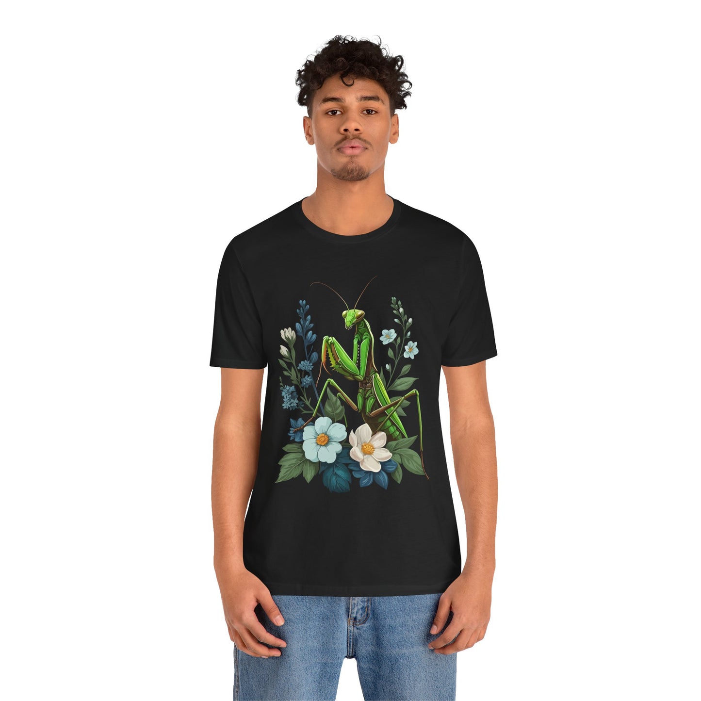 Mantis in the Flowers Unisex Jersey Tee - Casual Everyday Wear - Great for Insect Lovers