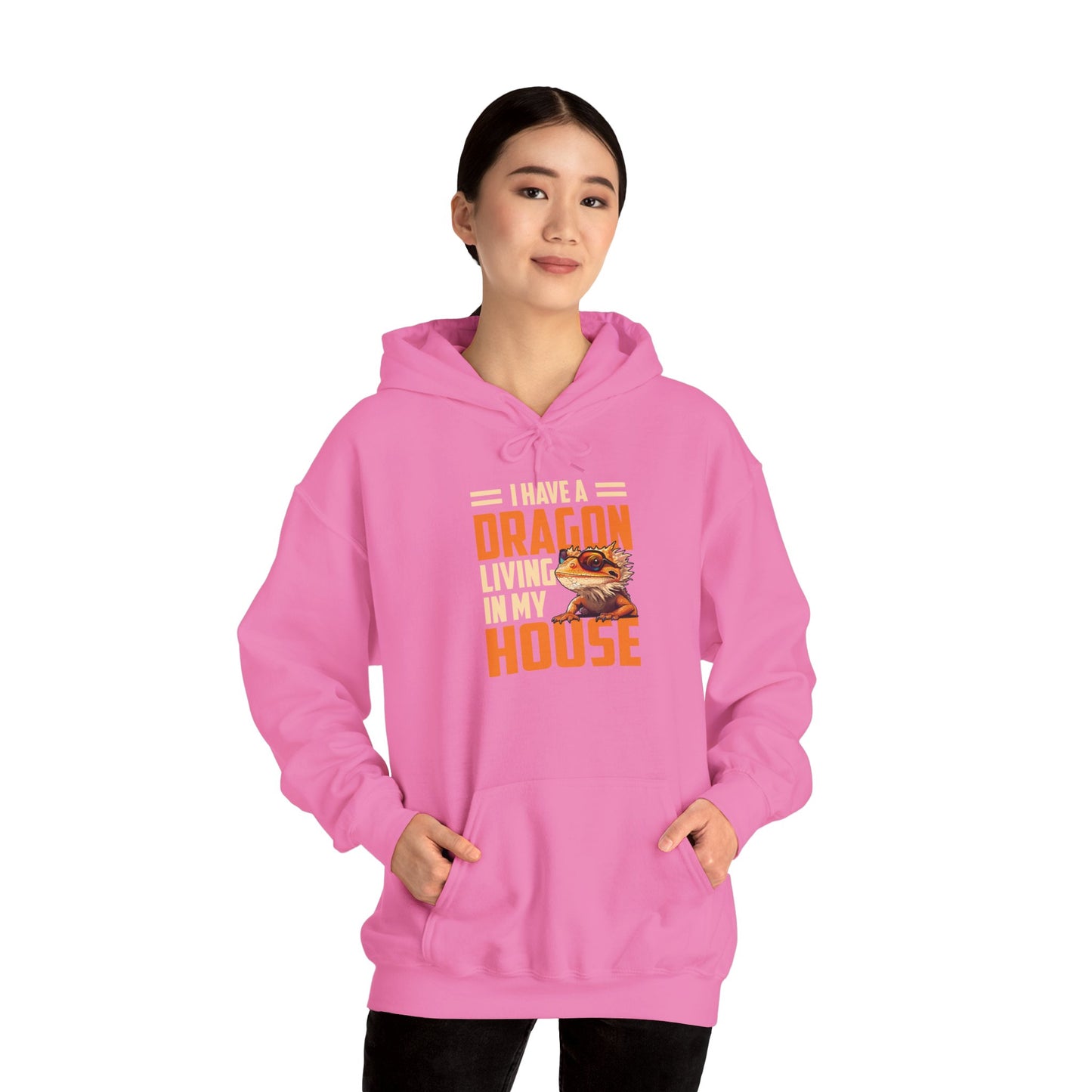 "Dragon Living In My House" Unisex Hooded Sweatshirt with Bold Print - Great for Reptile Lovers