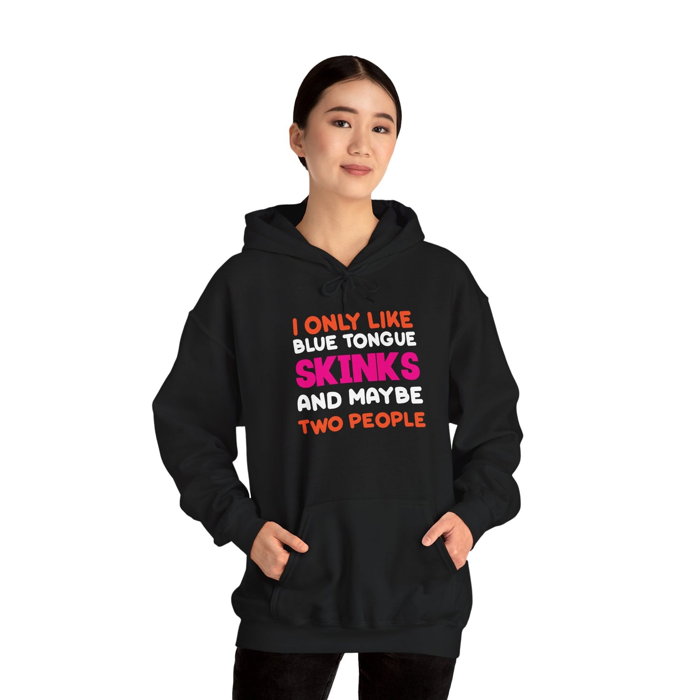 "Blue Tongue Skinks and Maybe 2 People" Unisex Hooded Sweatshirt with Bold Print - Great for Reptile Lovers
