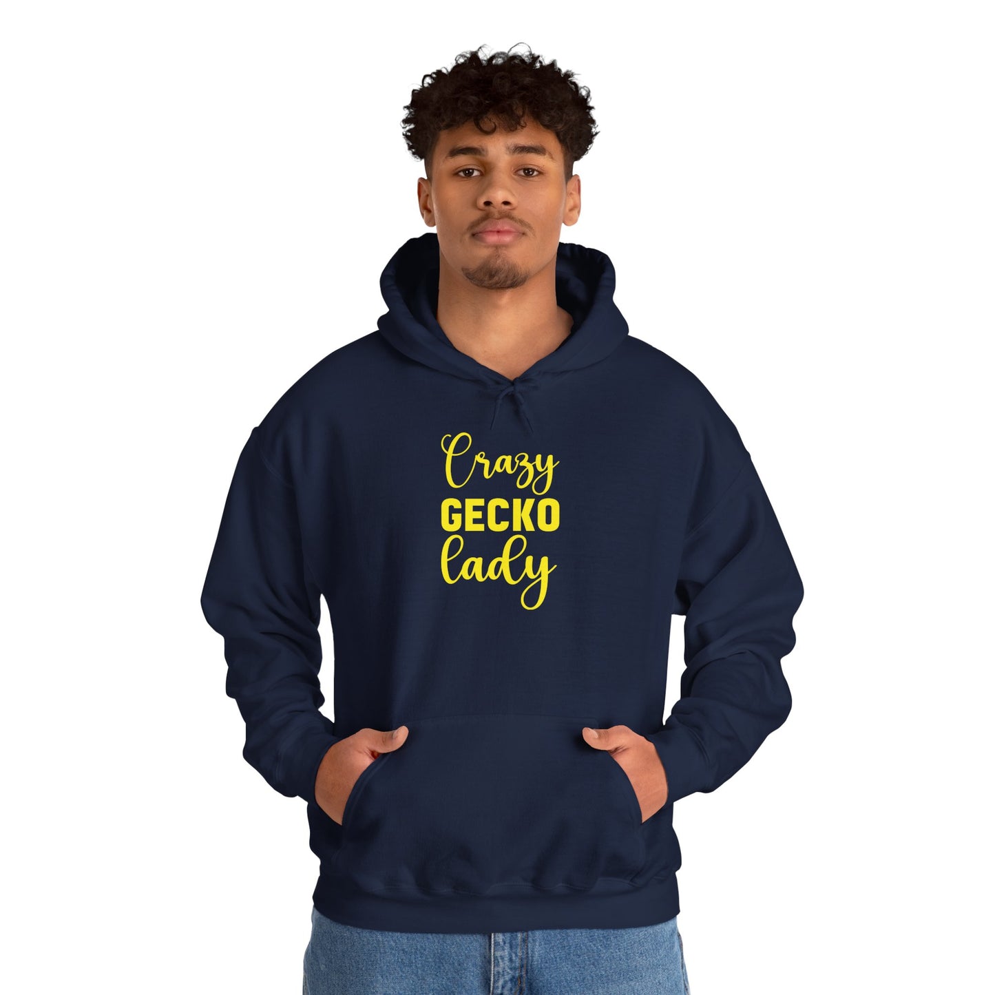 "Crazy Gecko Lady" Unisex Hooded Sweatshirt with Bold Print - Great for Reptile Lovers
