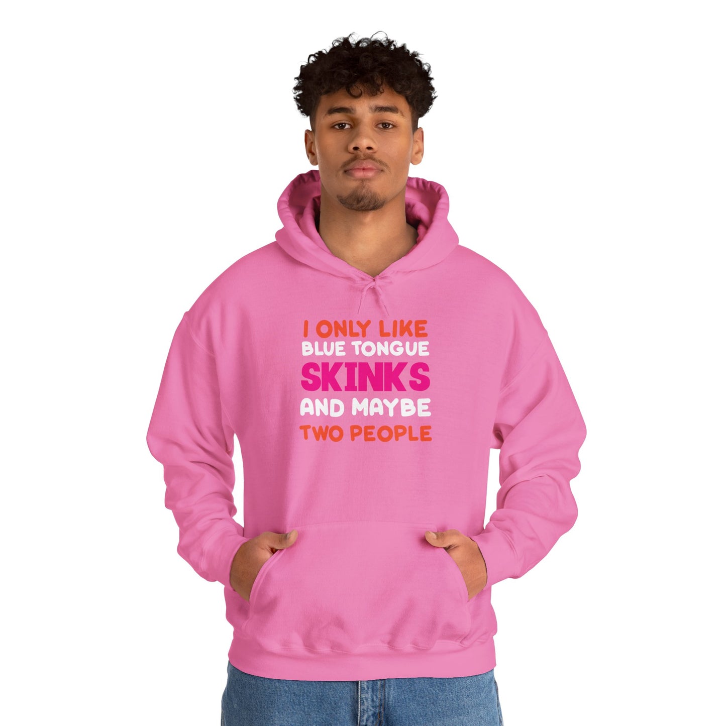 "Blue Tongue Skinks and Maybe 2 People" Unisex Hooded Sweatshirt with Bold Print - Great for Reptile Lovers