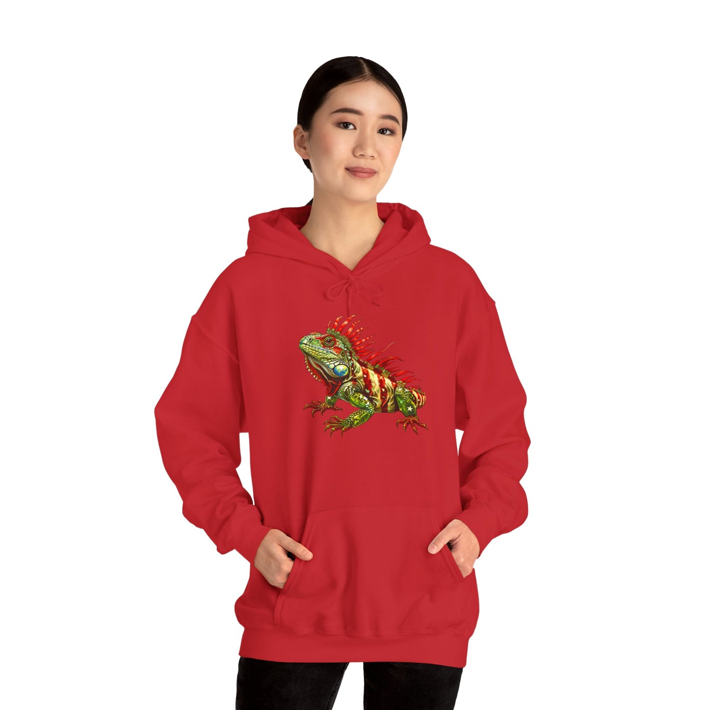 Flag Iguana Cozy Unisex Hooded Sweatshirt with Bold Print - Great for Reptile Lovers