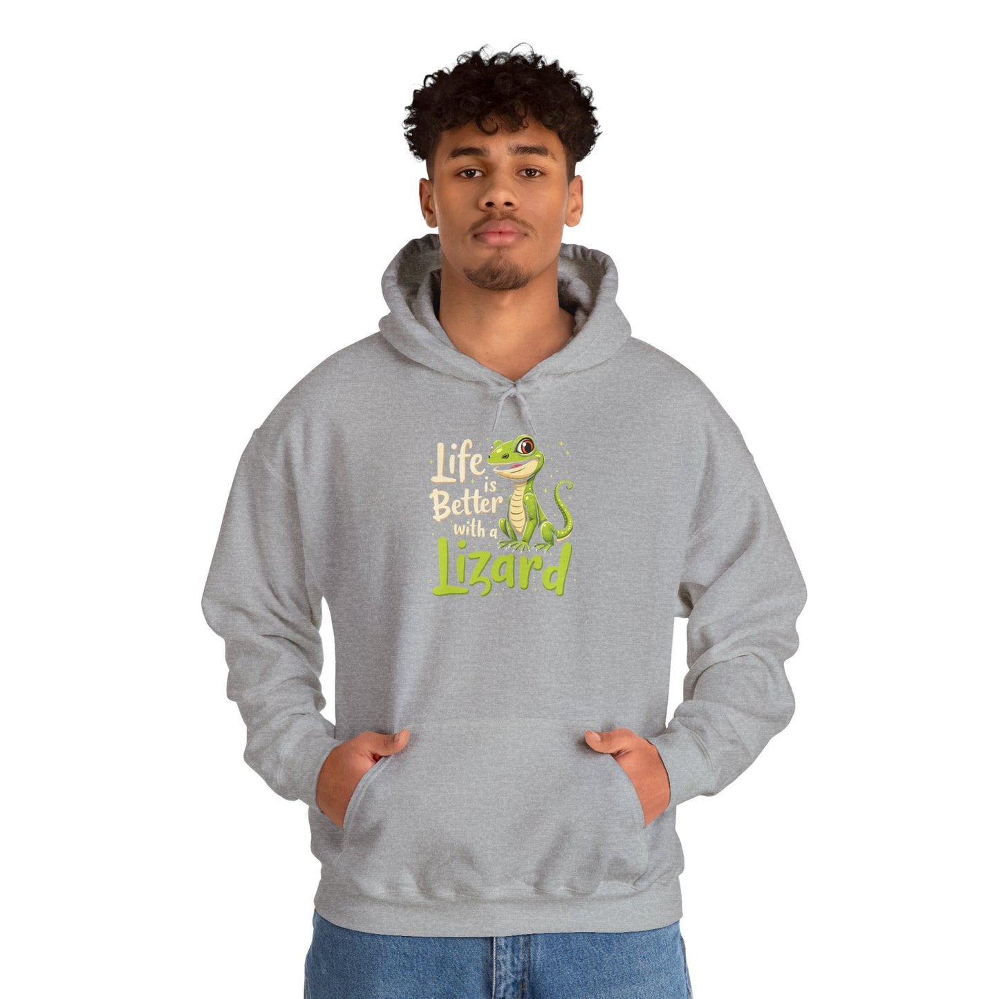"Life is Better with a Lizard" Cozy Unisex Hooded Sweatshirt with Bold Print - Great for Reptile Lovers