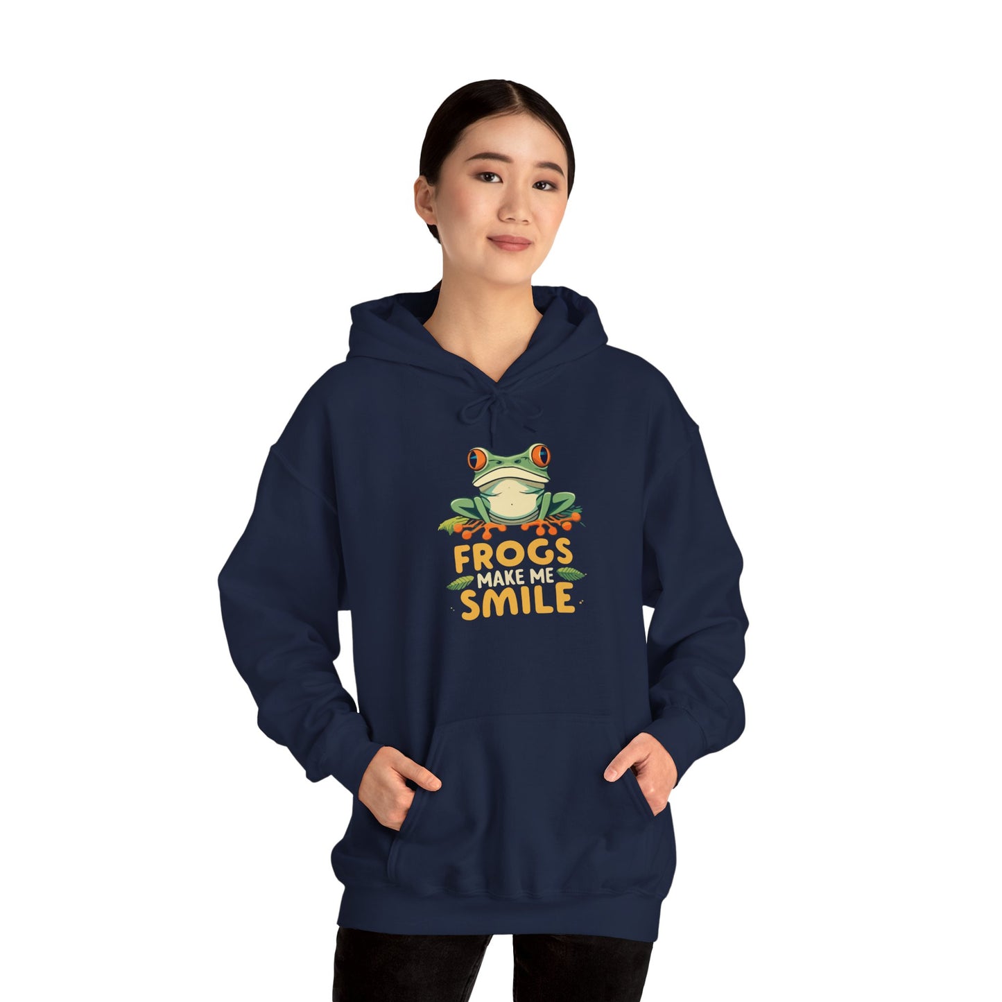 "Frogs Make Me Smile" Unisex Hooded Sweatshirt with Bold Print - Great for Reptile Lovers
