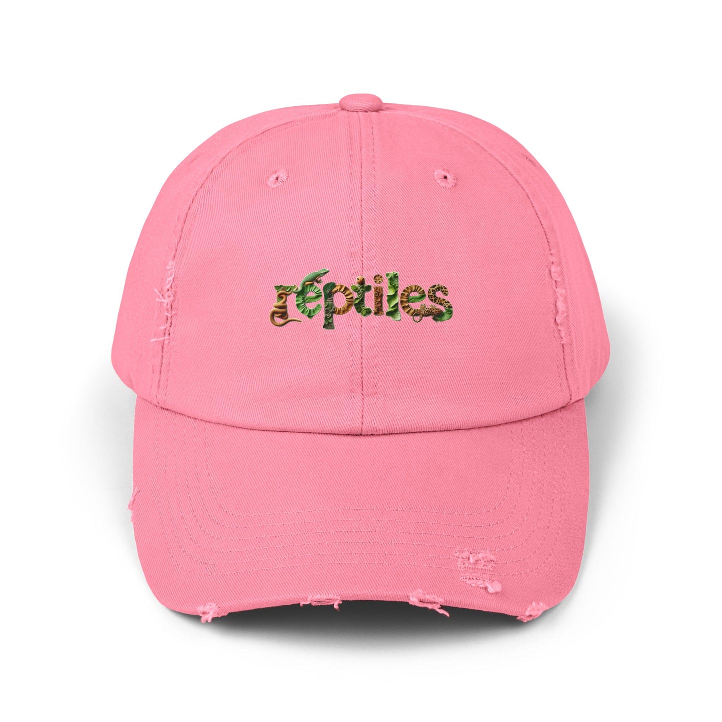 Reptiles Lettering Unisex Distressed Cap - Casual Streetwear Hat for Everyday Use - Great for Reptile Lovers