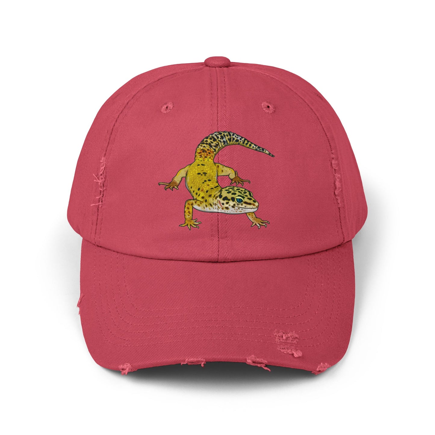 Yellow Leopard Gecko Unisex Distressed Cap - Casual Streetwear Hat for Everyday Use - Great for Reptile Lovers