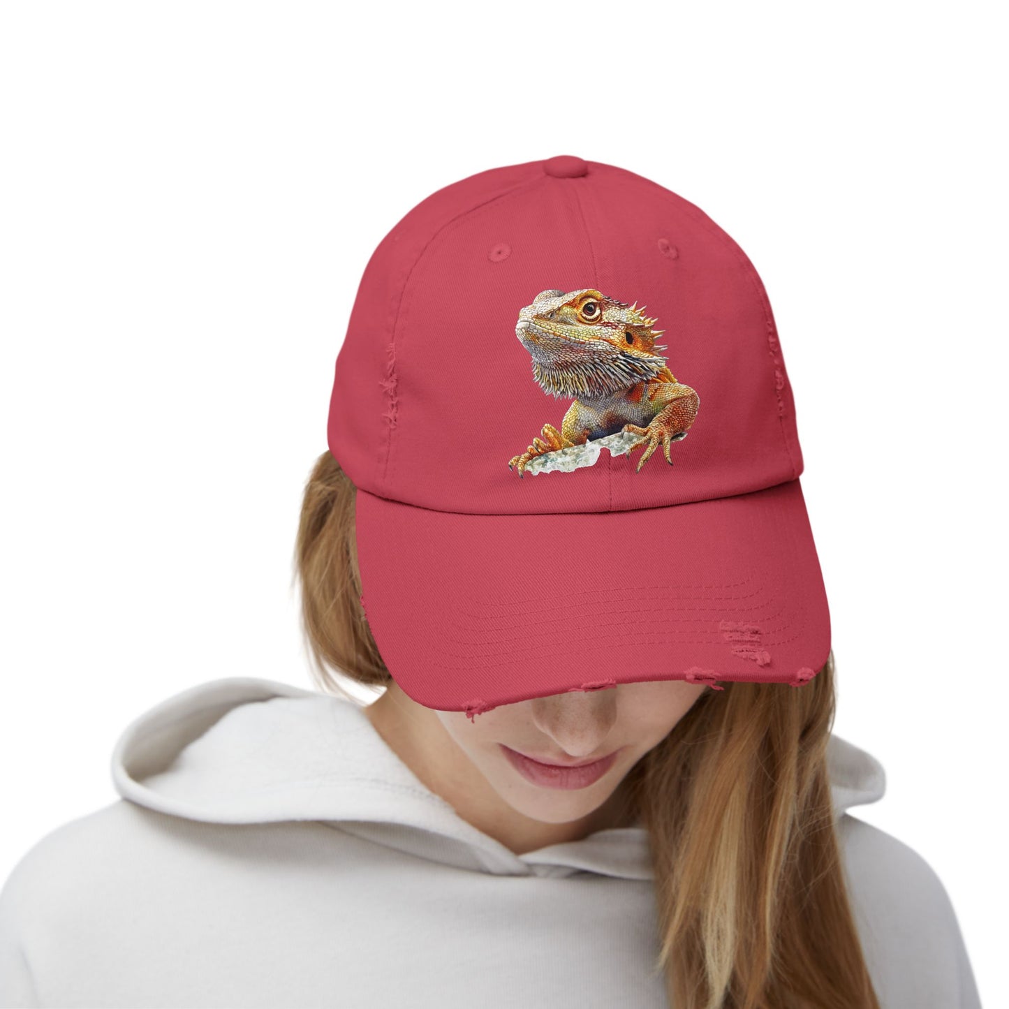 Bearded Dragon Unisex Distressed Cap - Casual Streetwear Hat for Everyday Use - Great for Reptile Lovers