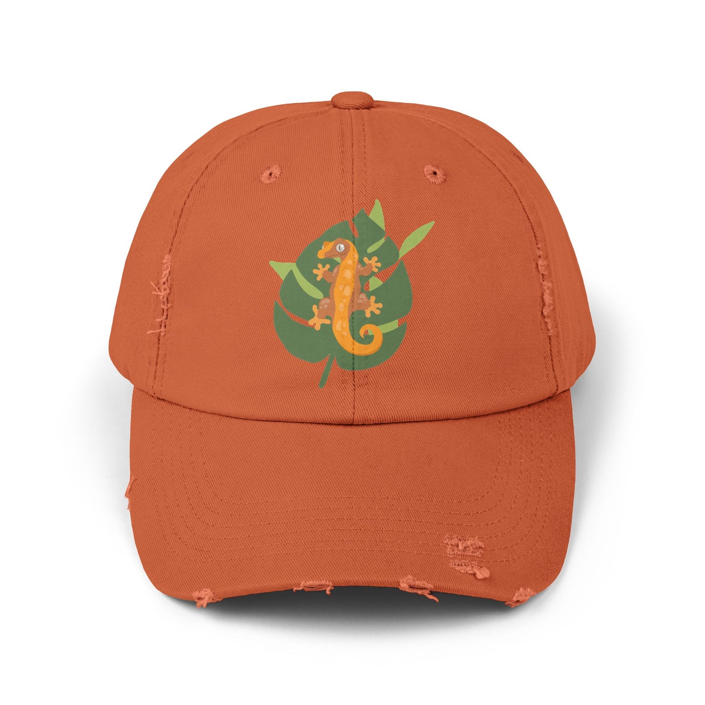 Crestie on a Leaf Unisex Distressed Cap - Casual Streetwear Hat for Everyday Use - Great for Reptile Lovers