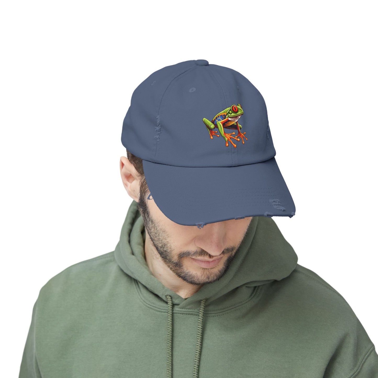 Red-Eyed Tree Frog Unisex Distressed Cap - Casual Streetwear Hat for Everyday Use - Great for Reptile Lovers