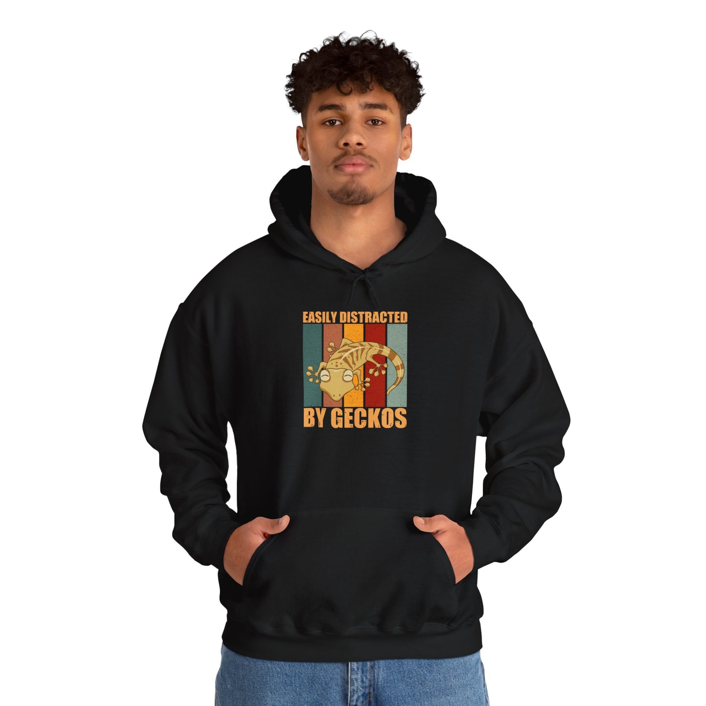 "Easily Distracted by Geckos" Unisex Hooded Sweatshirt with Bold Print - Great for Reptile Lovers