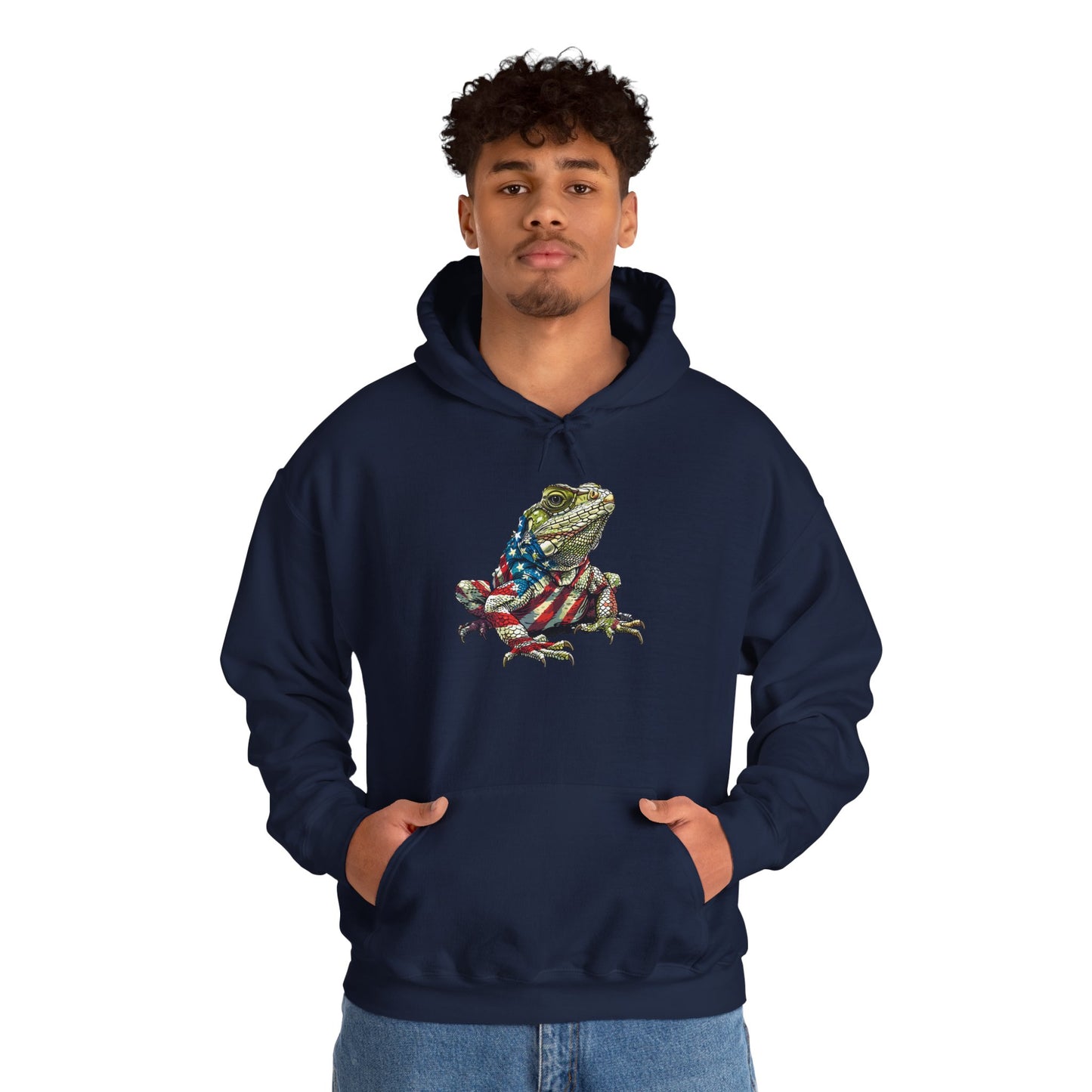 Flag Lizard Cozy Unisex Hooded Sweatshirt with Bold Print - Great for Reptile Lovers