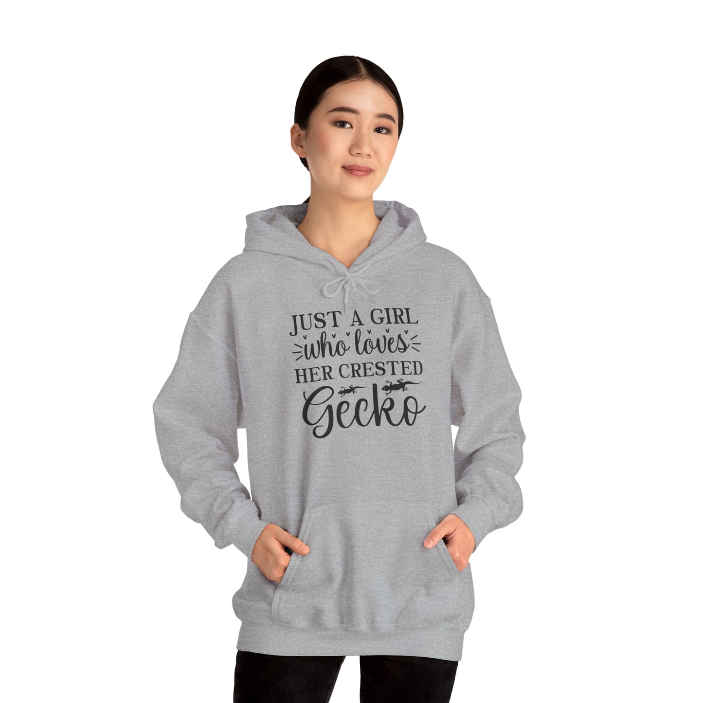"Just a Girl Who Loves Her Crested Gecko" Unisex Hooded Sweatshirt with Bold Print - Great for Reptile Lovers