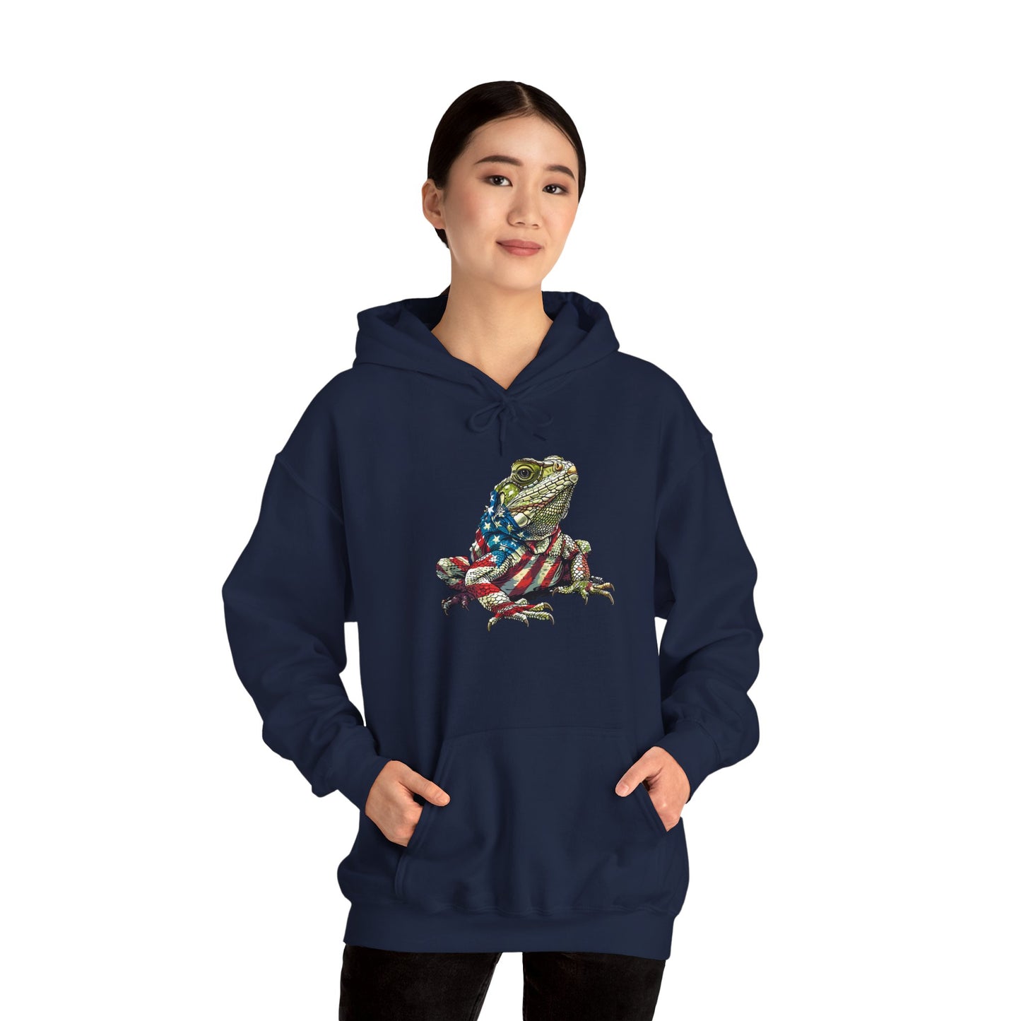 Flag Lizard Cozy Unisex Hooded Sweatshirt with Bold Print - Great for Reptile Lovers