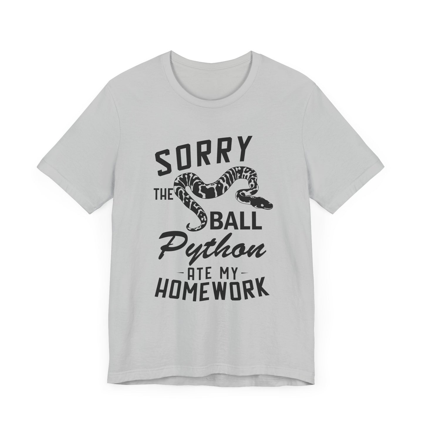 "The Ball Python Ate My Homework" Unisex Jersey Tee - Casual Everyday Wear - Great for Reptile Lovers