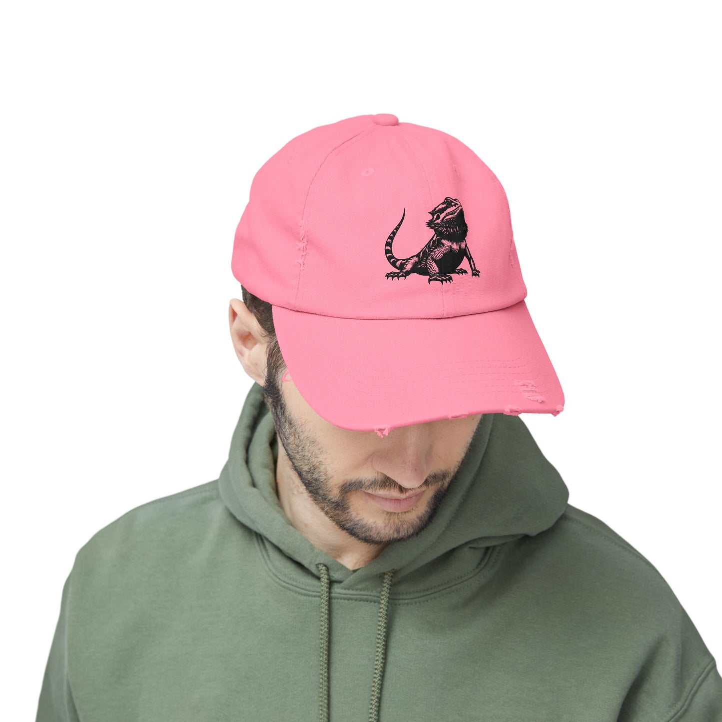 Black Bearded Dragon Unisex Distressed Cap - Casual Streetwear Hat for Everyday Use - Great for Reptile Lovers