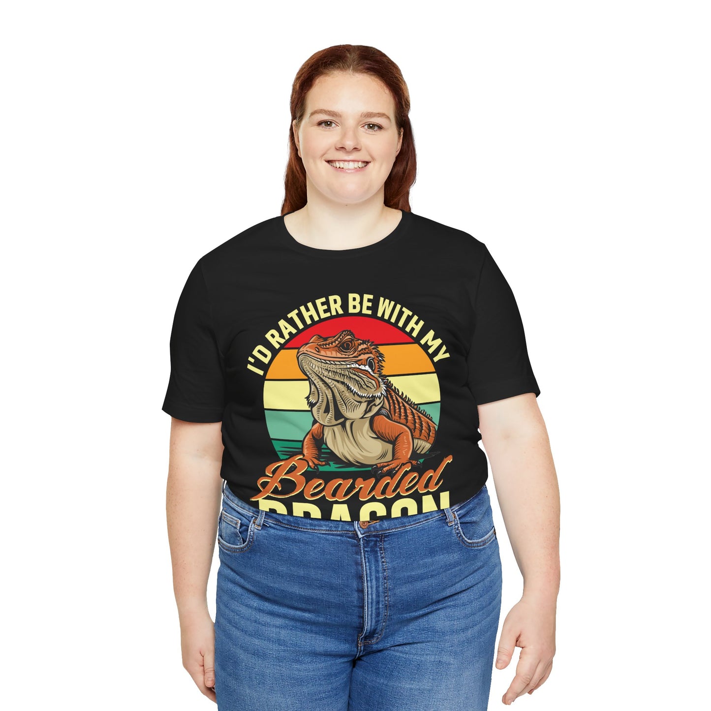 "I'd Rather Be With My Bearded Dragon" Print Unisex Jersey Tee - Casual Everyday Wear - Great for Reptile Lovers