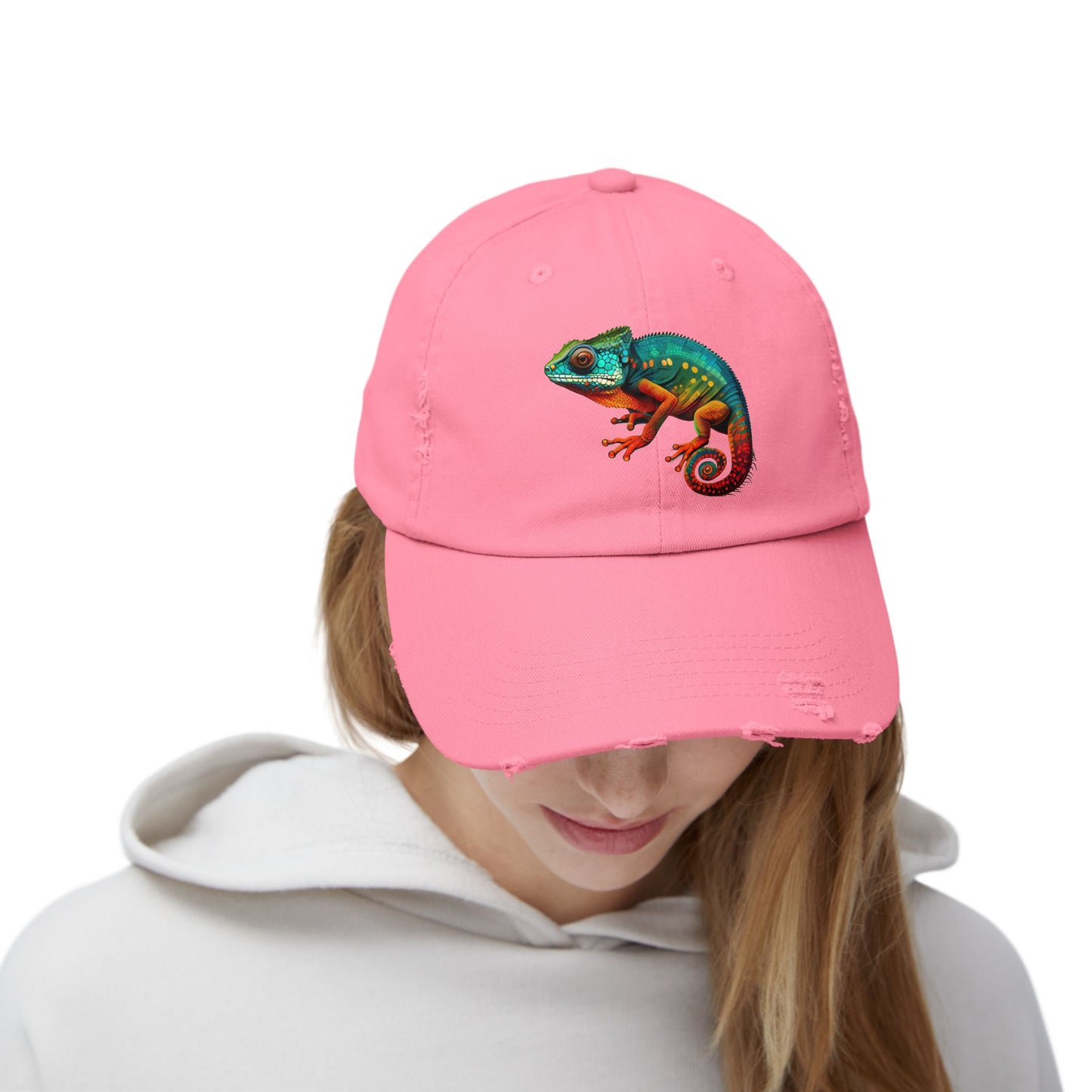 Chameleon Unisex Distressed Cap - Casual Streetwear Hat for Everyday Use - Great for Reptile Lovers