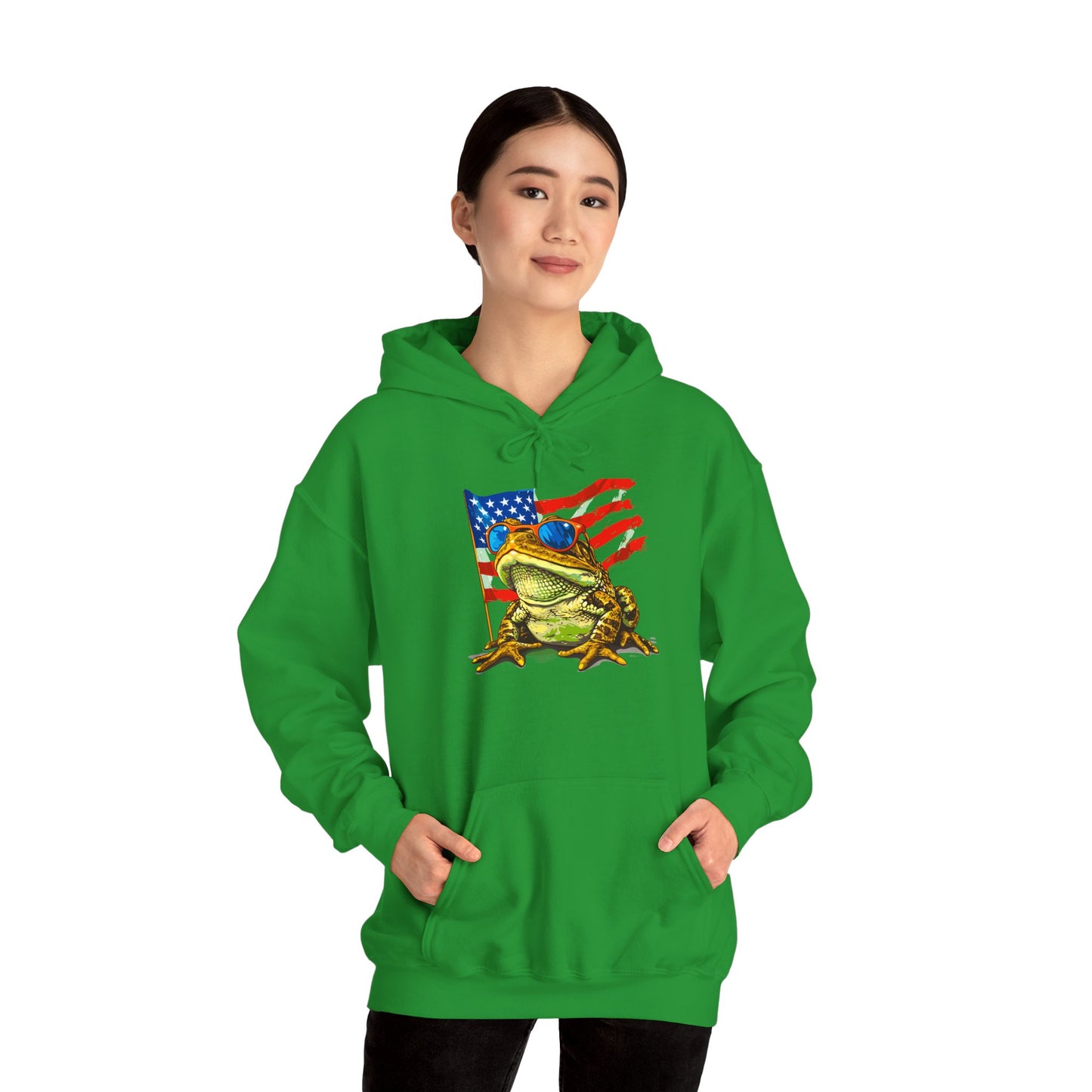 Flag Frog Cozy Unisex Hooded Sweatshirt with Bold Print - Great for Reptile Lovers