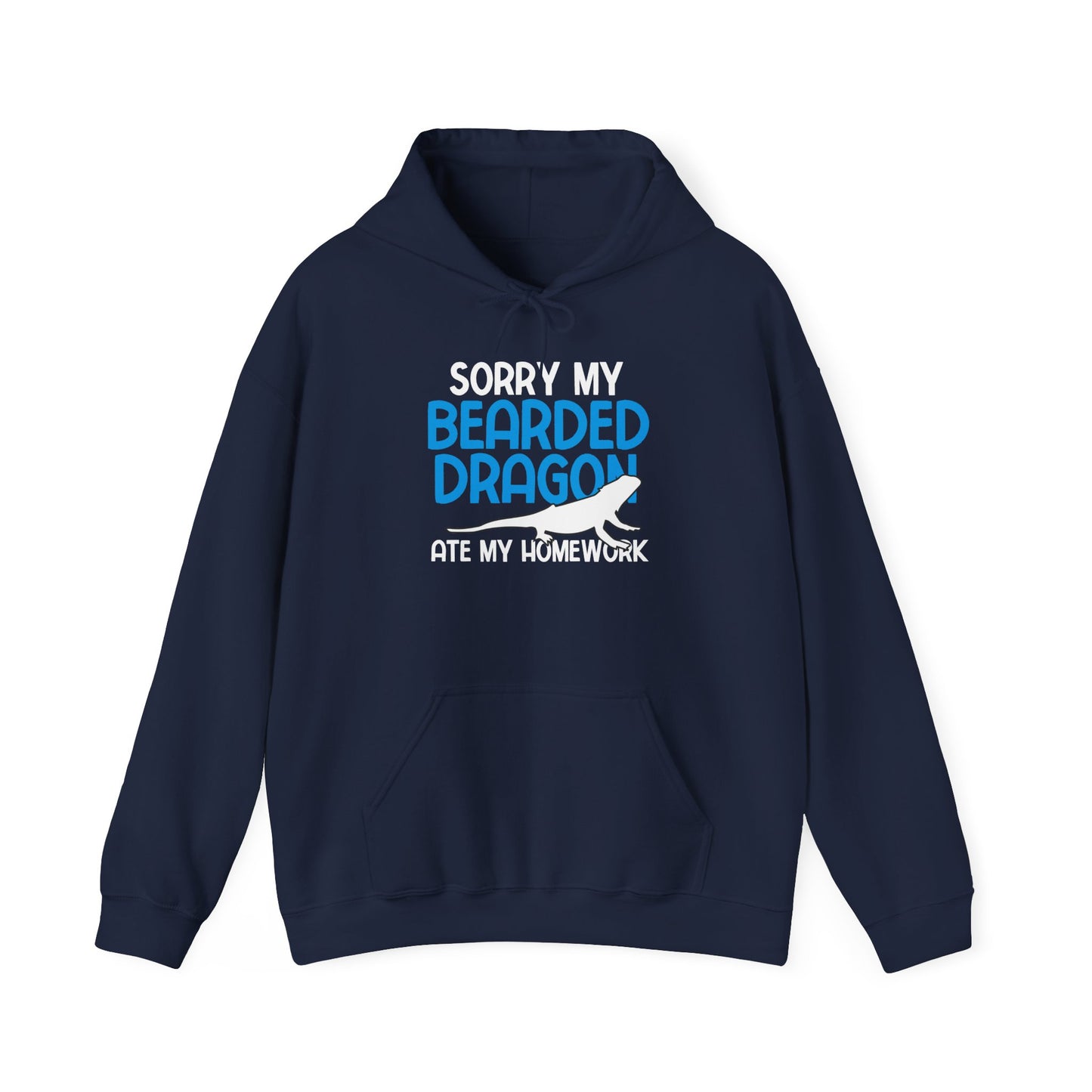 "Bearded Dragon Ate My Homework" Unisex Hooded Sweatshirt with Bold Print - Great for Reptile Lovers