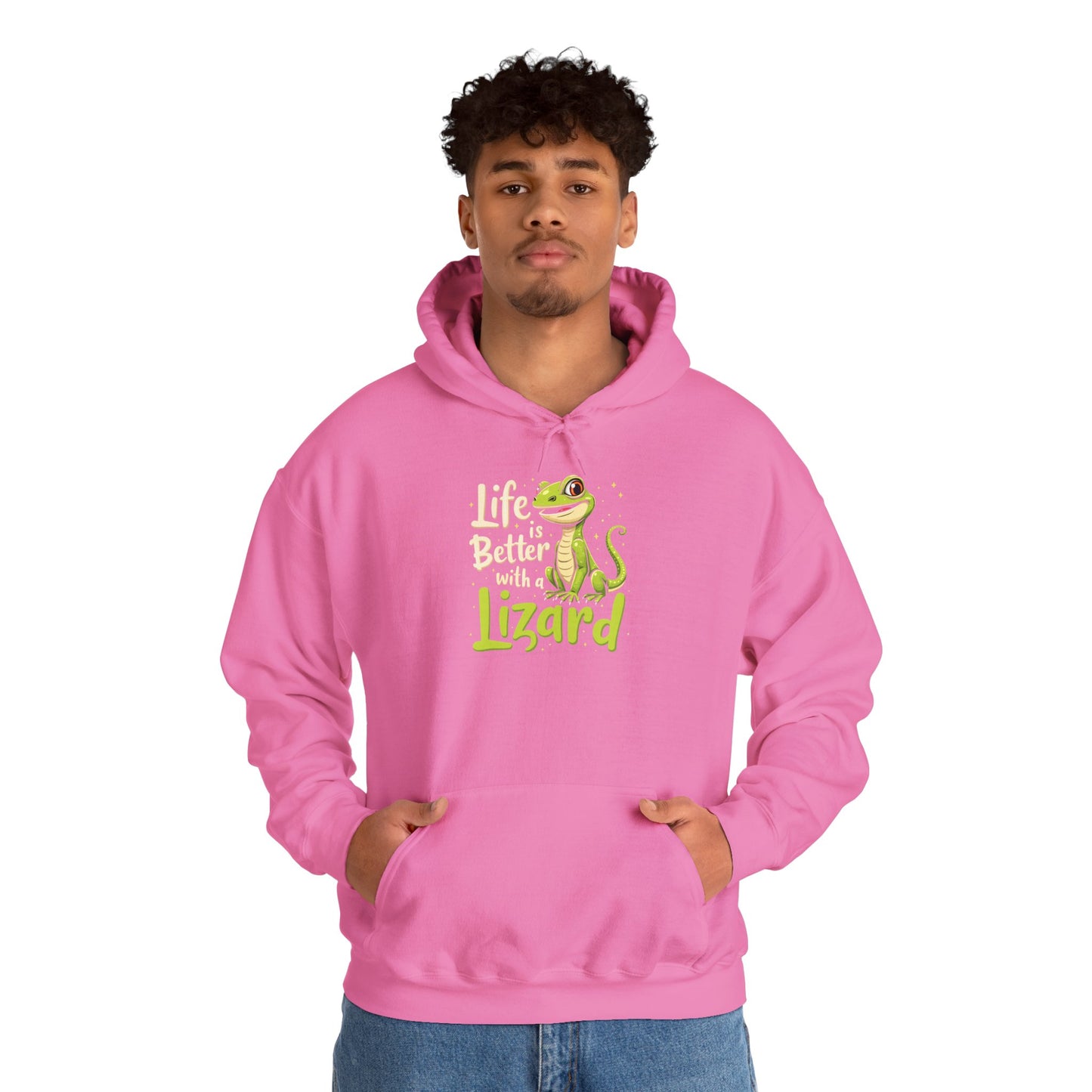 "Life is Better with a Lizard" Cozy Unisex Hooded Sweatshirt with Bold Print - Great for Reptile Lovers