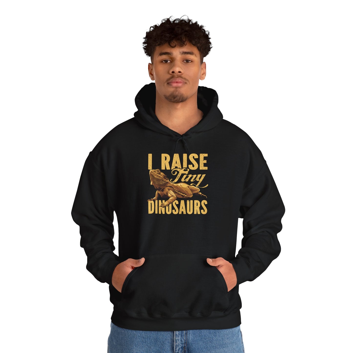 "I Raise Tiny Dinosaurs" Cozy Unisex Hooded Sweatshirt with Bold Print - Great for Reptile Lovers