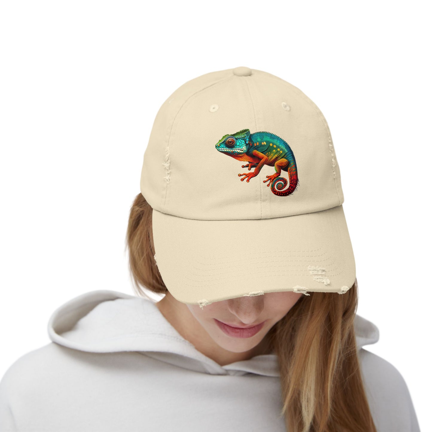 Chameleon Unisex Distressed Cap - Casual Streetwear Hat for Everyday Use - Great for Reptile Lovers