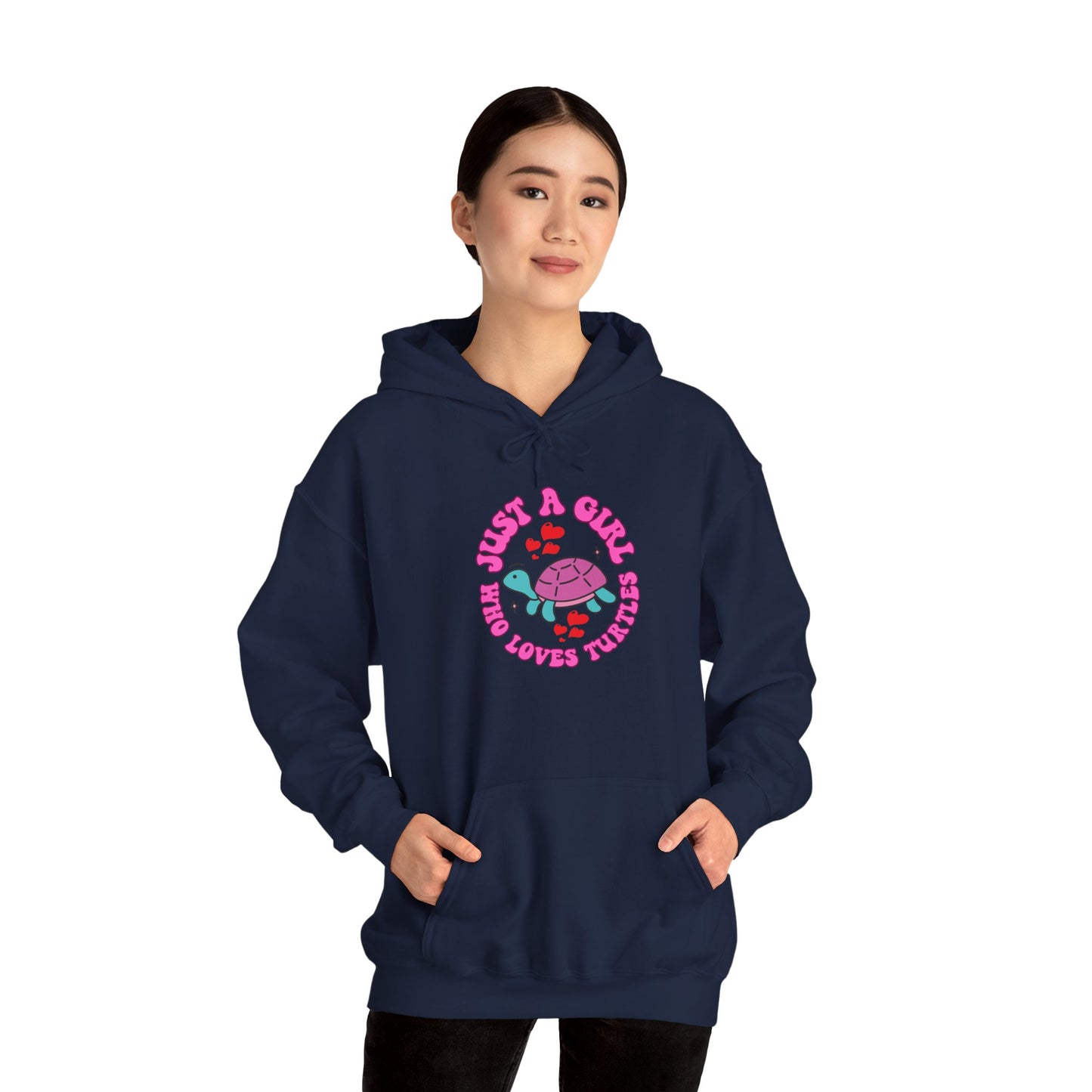 "Just a Girl Who Loves Turtles" Unisex Hooded Sweatshirt with Bold Print - Great for Reptile Lovers