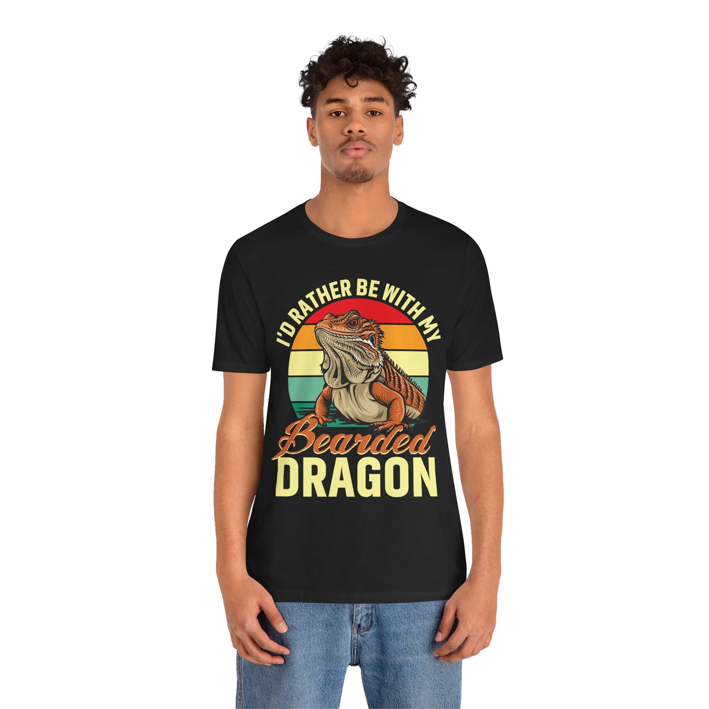 "I'd Rather Be With My Bearded Dragon" Print Unisex Jersey Tee - Casual Everyday Wear - Great for Reptile Lovers