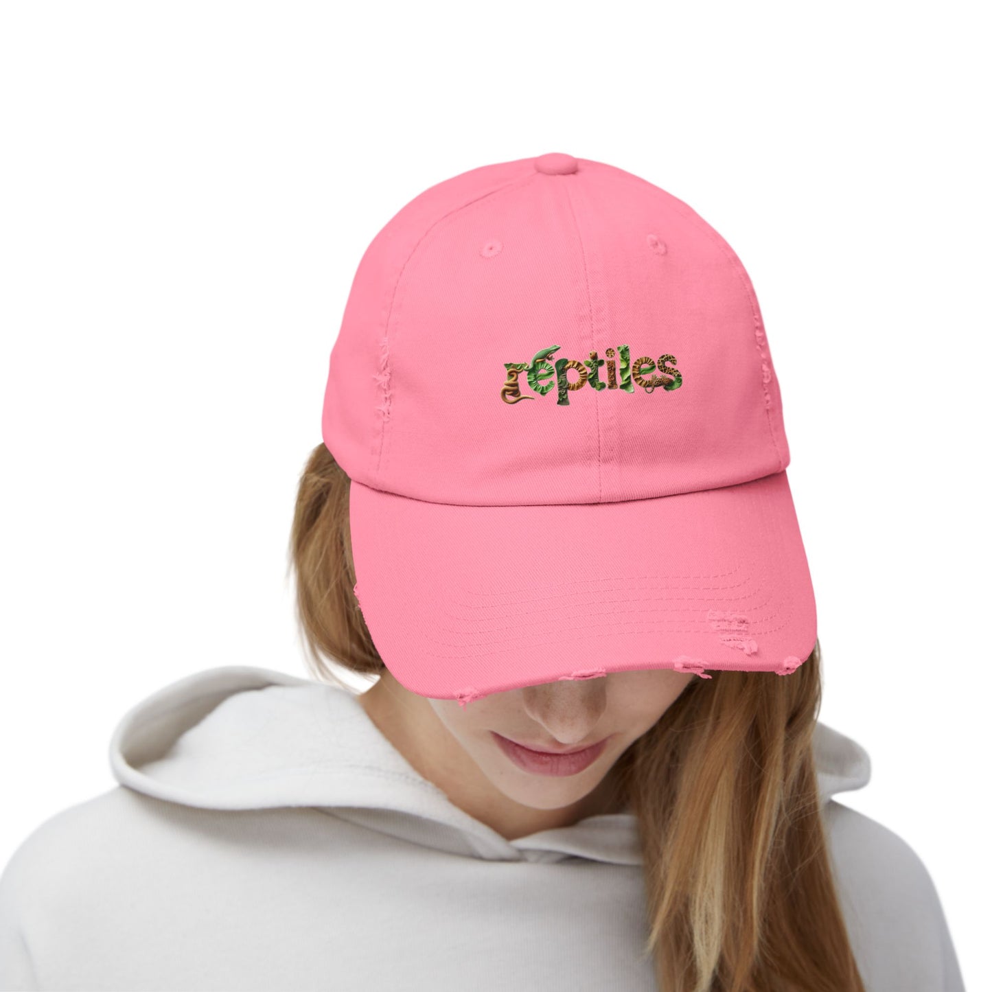 Reptiles Lettering Unisex Distressed Cap - Casual Streetwear Hat for Everyday Use - Great for Reptile Lovers